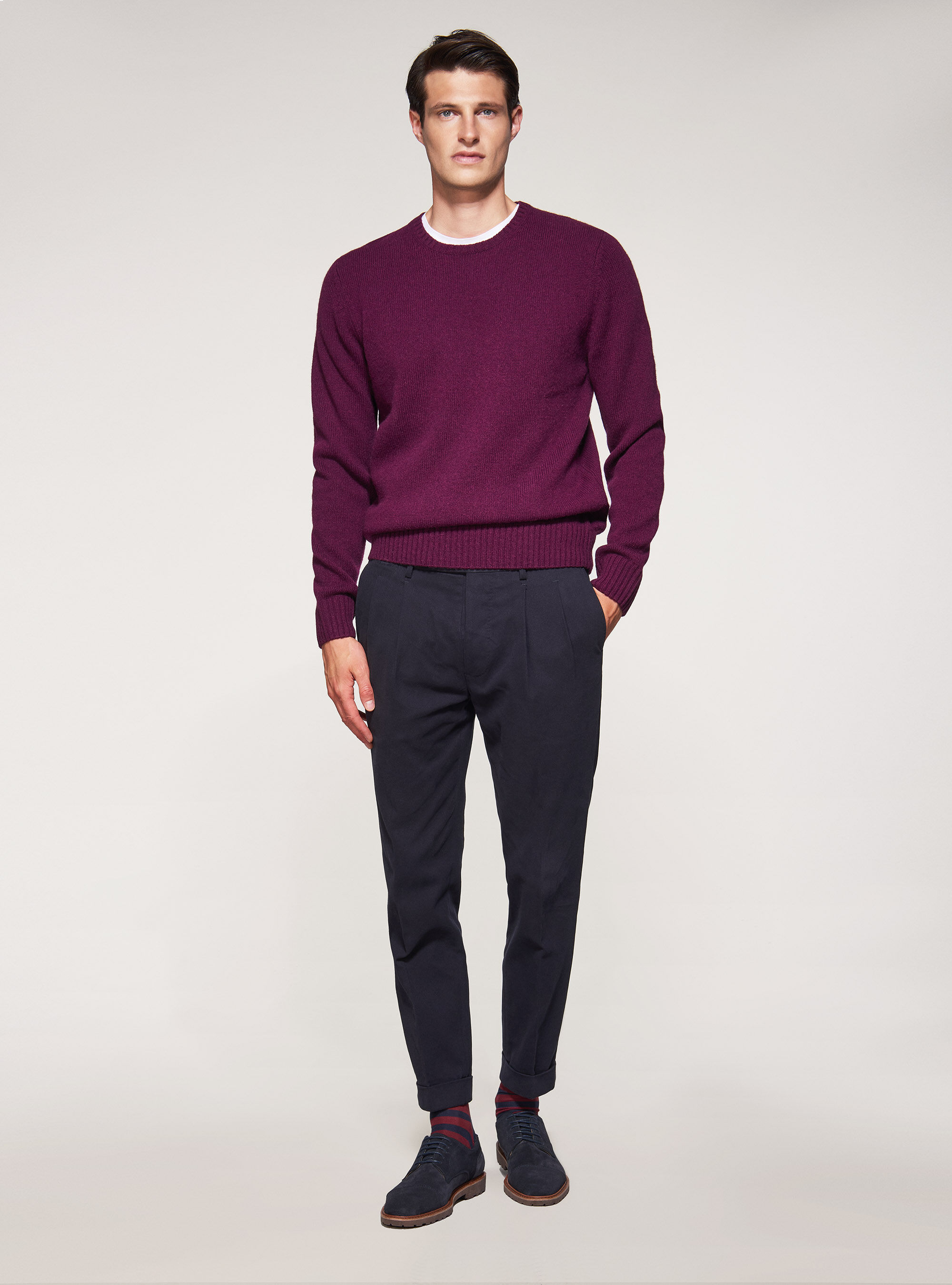 Crew-neck sweater 100% shetland wool, LIGHT VIOLET