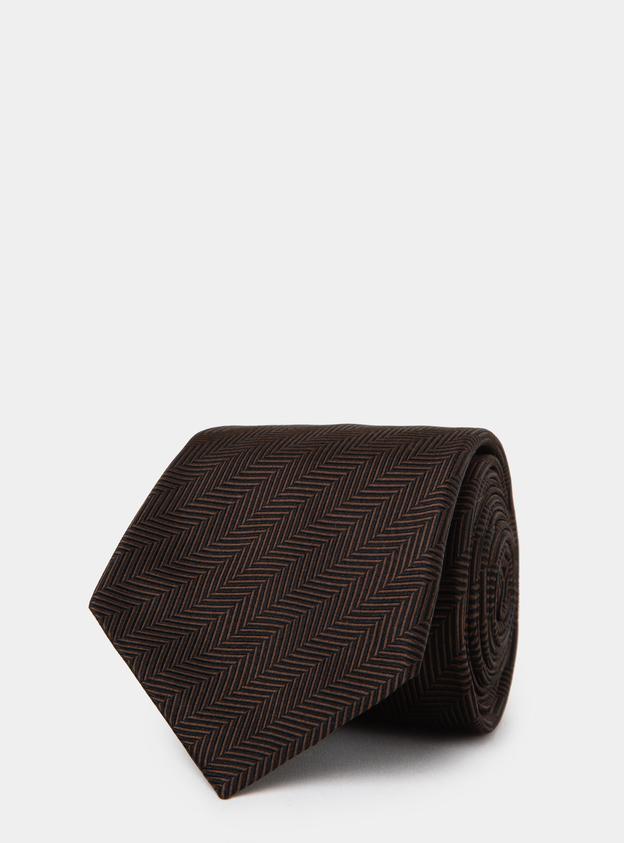 Cravatta in seta herringbone, MARRONE