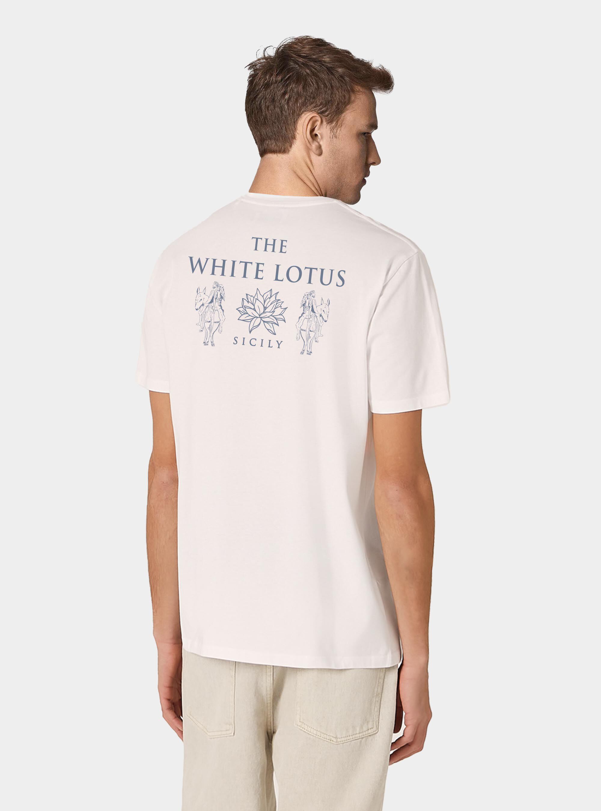 White cotton half-sleeved T-shirt "the white lotus", WHITE