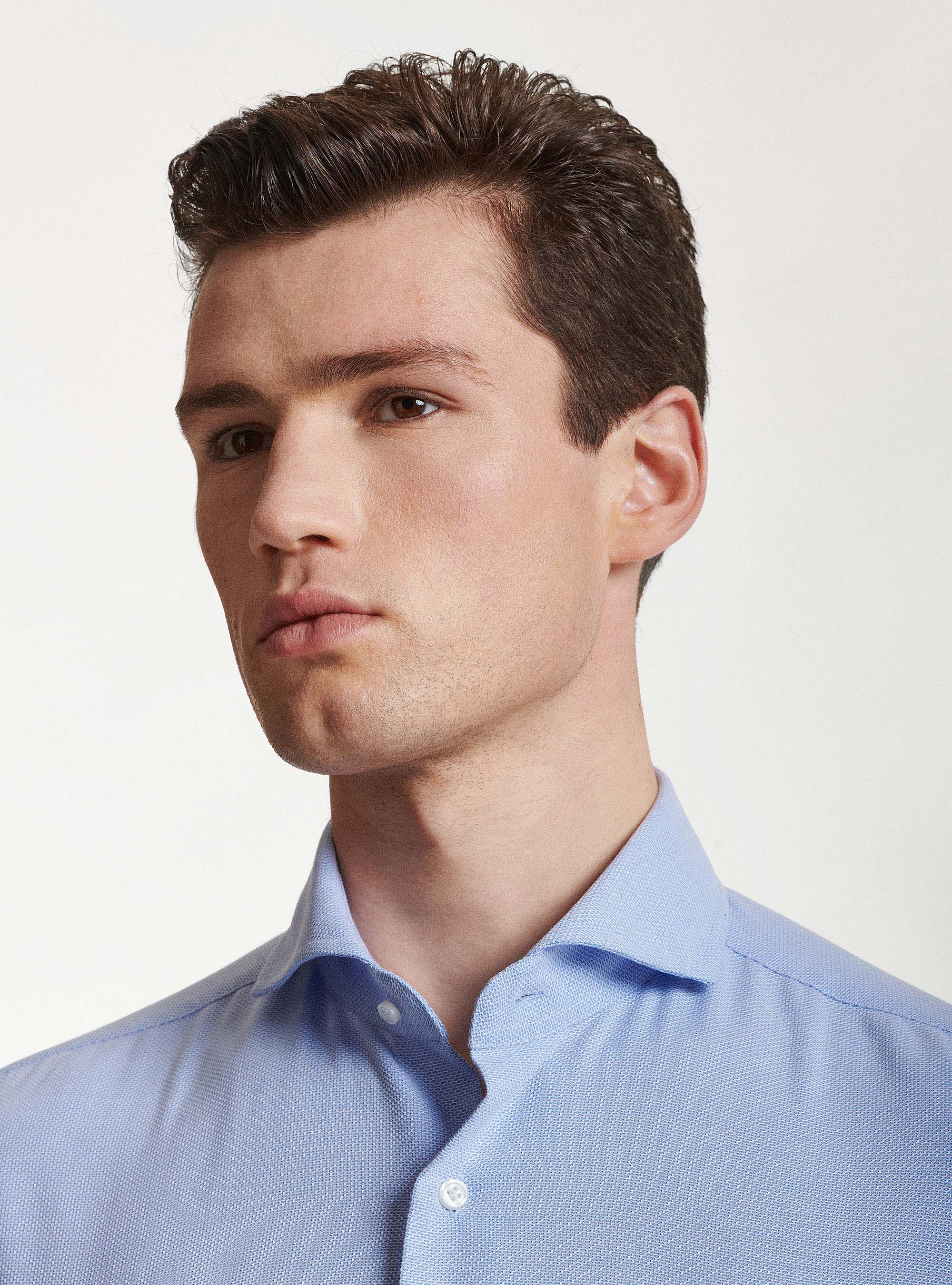 French collar shirt in textured cotton, LIGHT BLUE