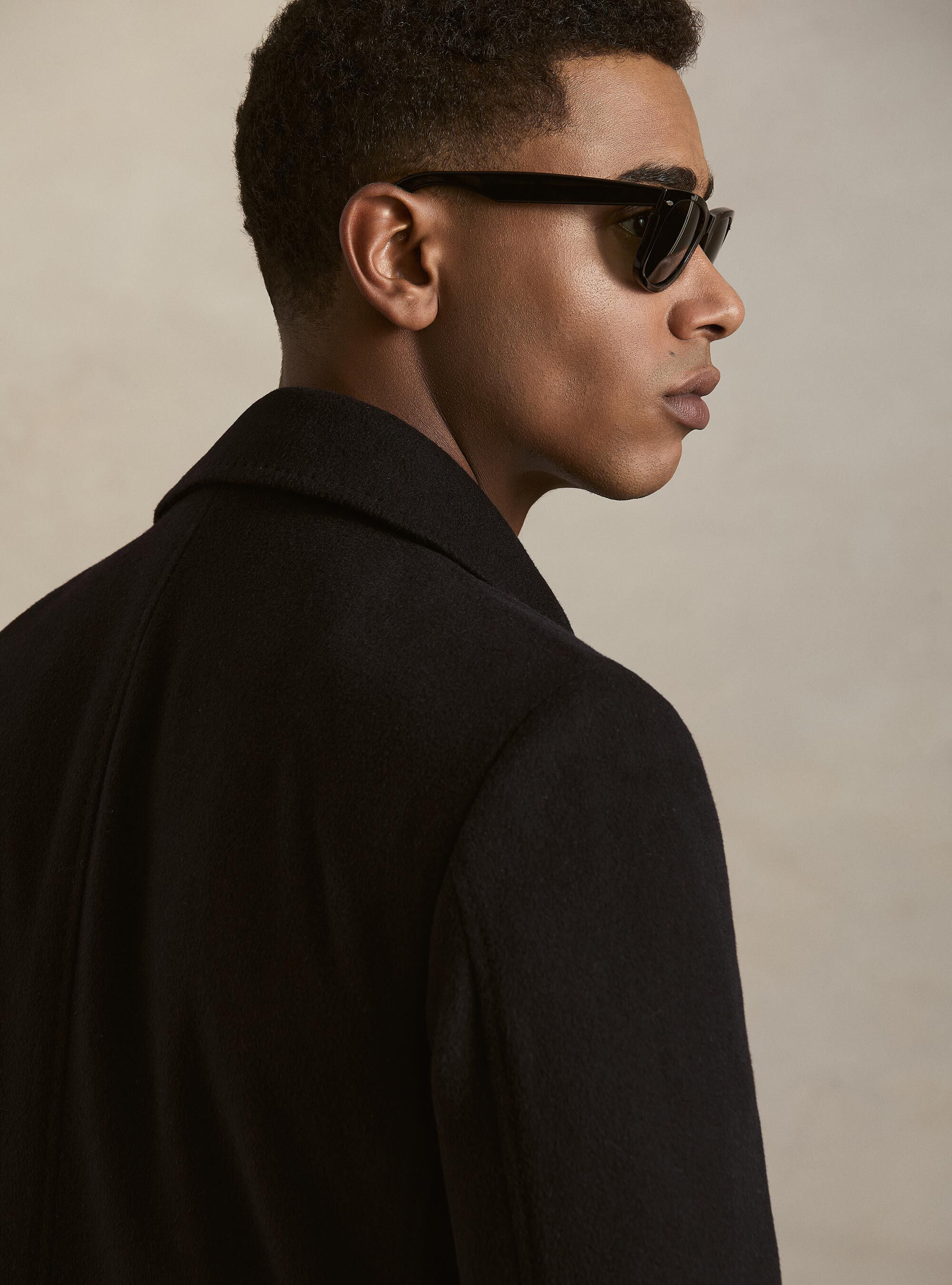 Single-breasted wool and cashmere coat, NAVY BLUE