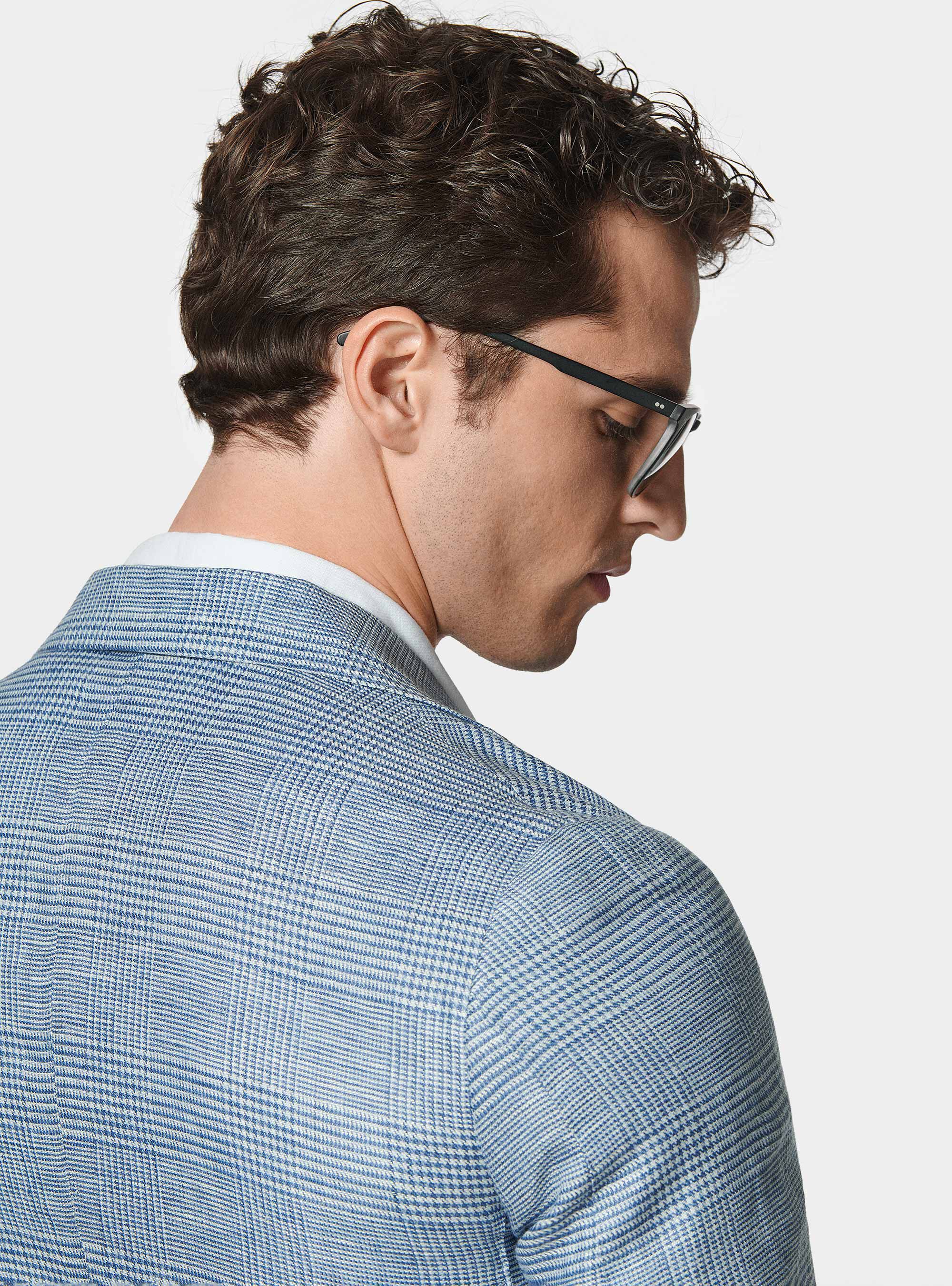 Prince of Wales blazer in pure linen, LIGHT BLUE