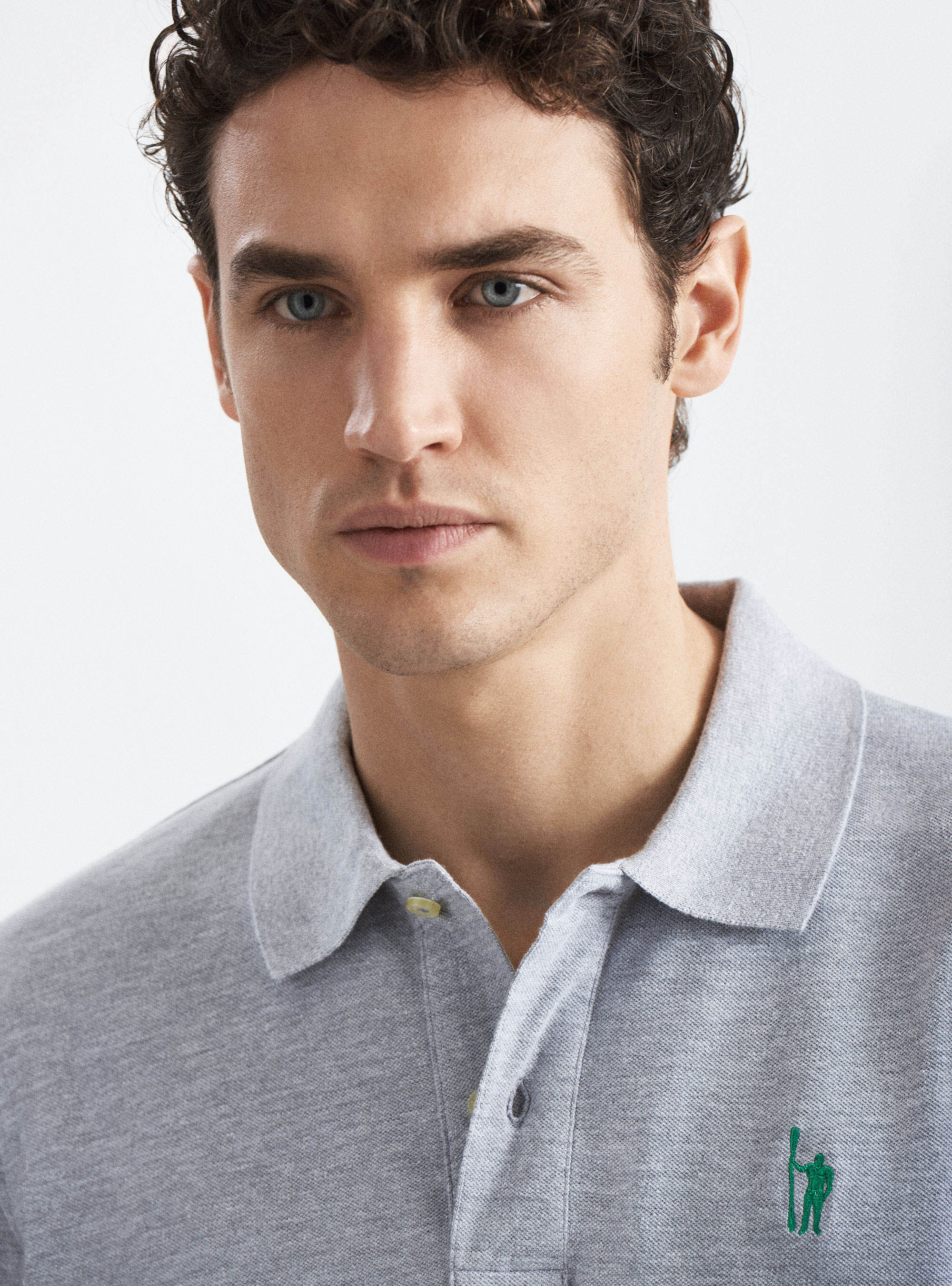 Classic cotton pique polo with embroidery, GREY