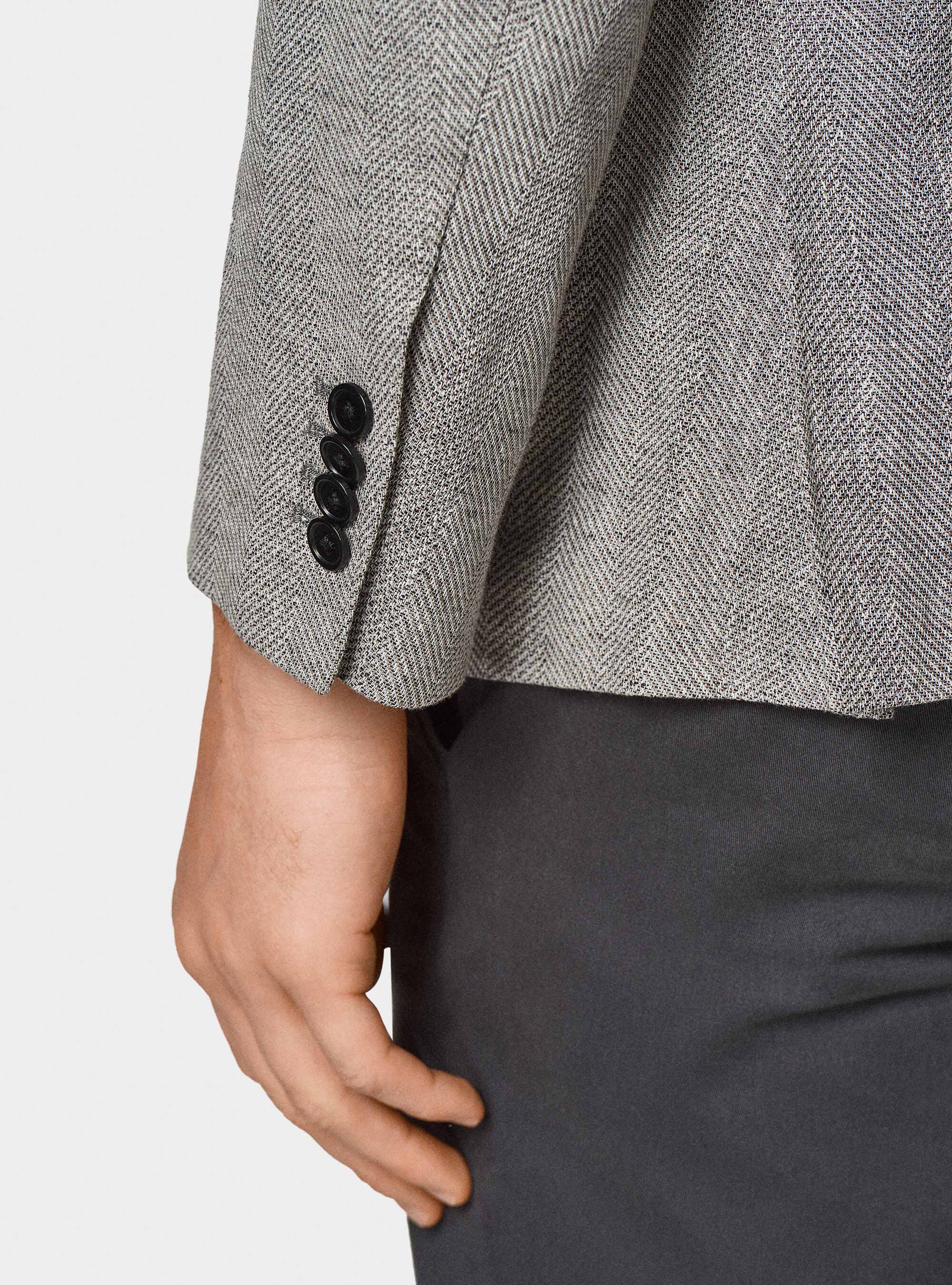 Giacca spigata in lino e cotone, GRIGIO CHIARO