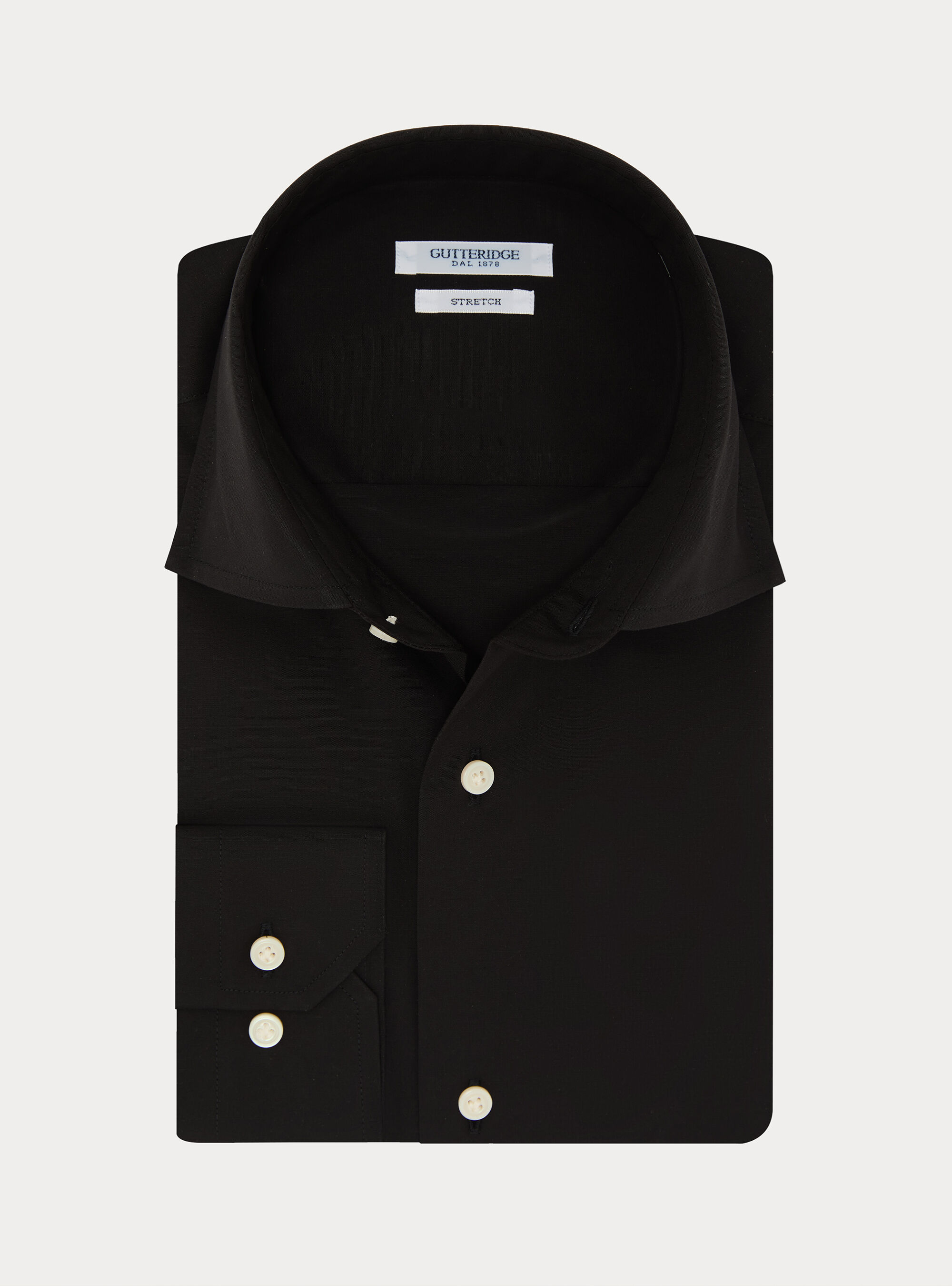 Camicia in cotone popeline stretch, NERO