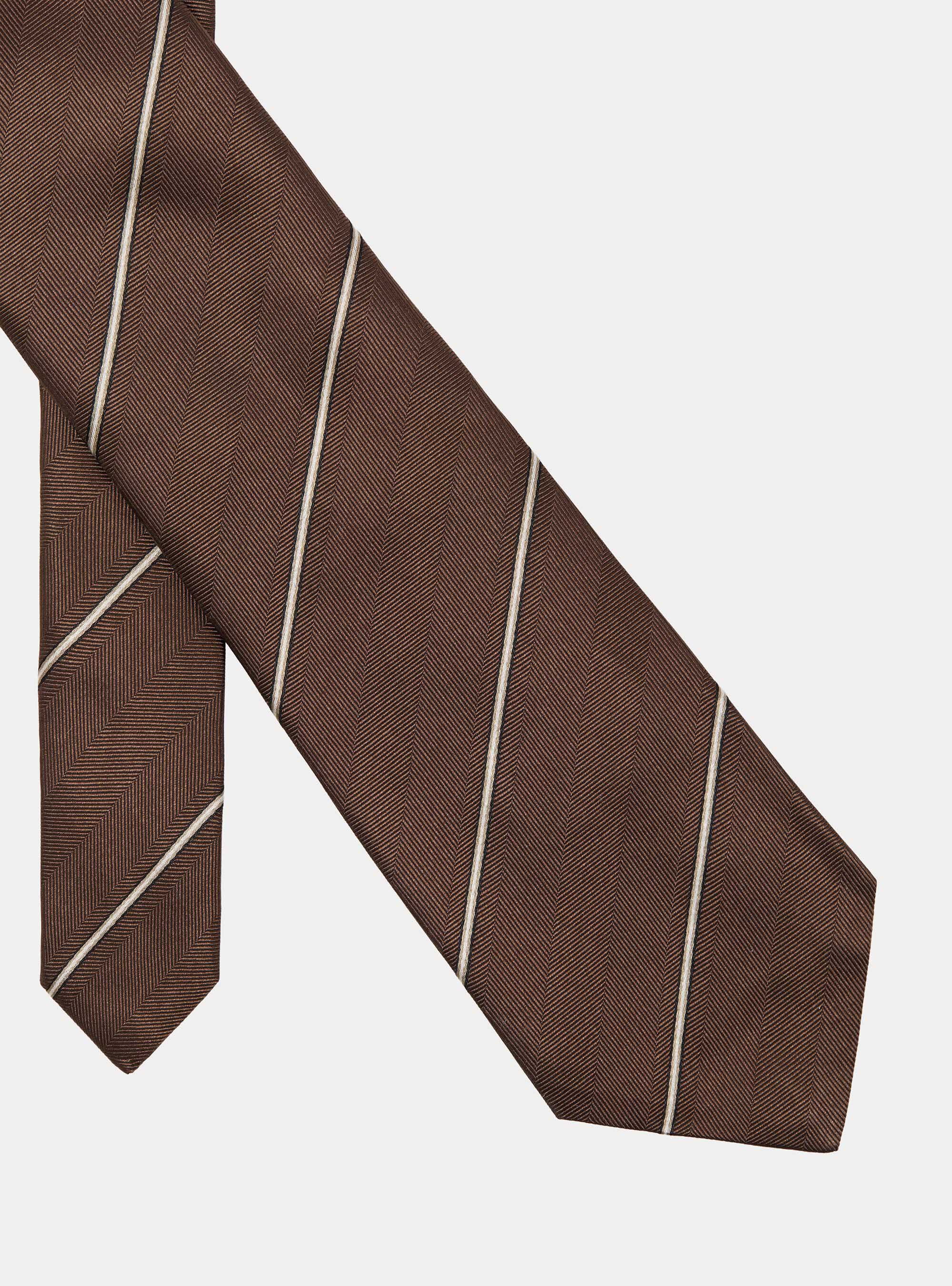 Narrow-striped silk tie, BROWN