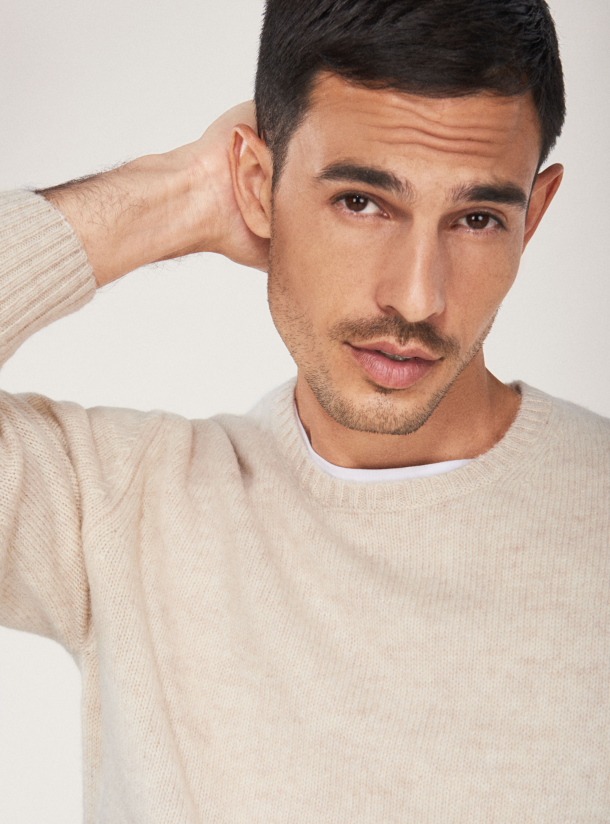 Crew-neck sweater 100% shetland wool, OFF-WHITE