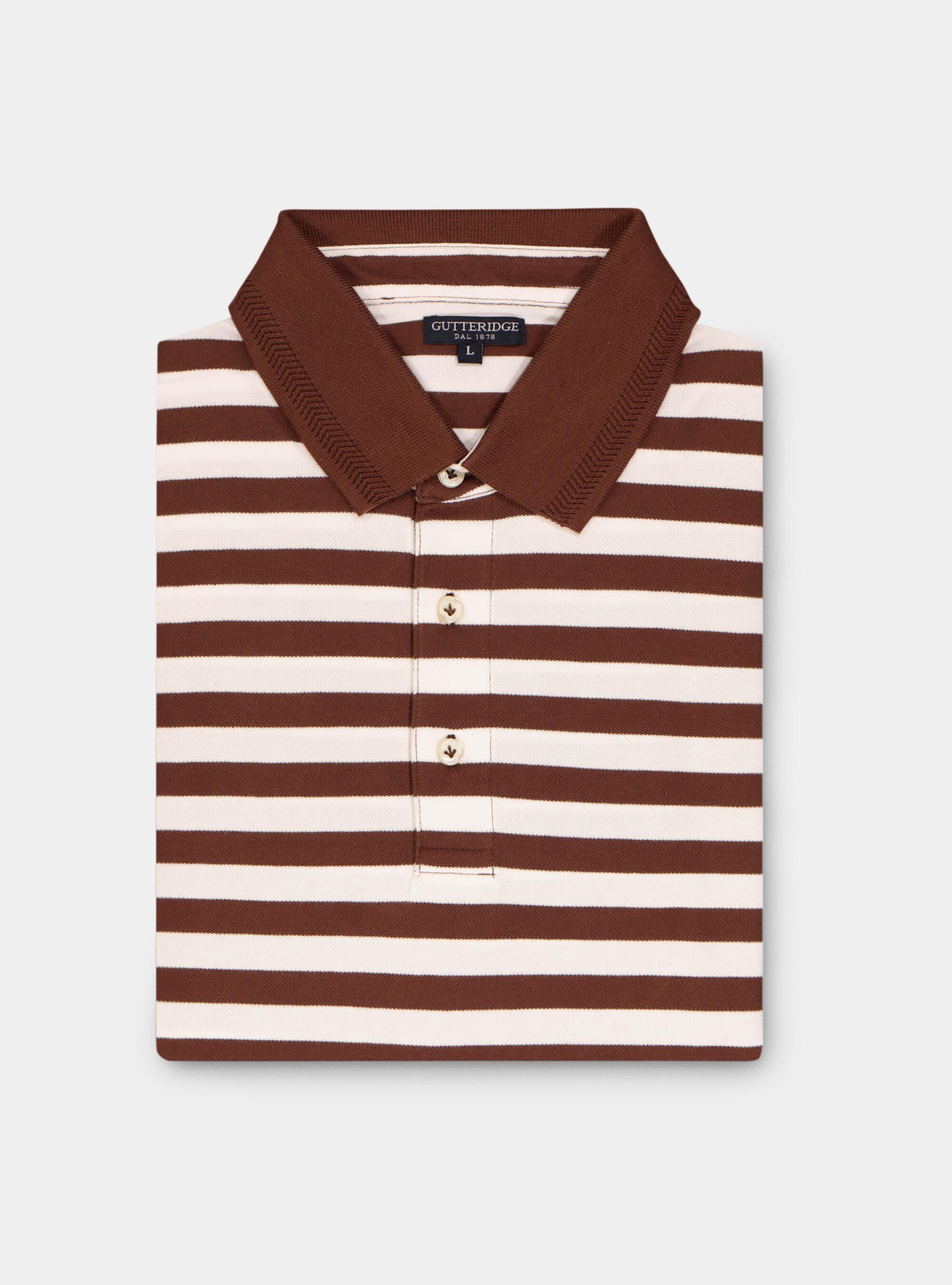 maroon and white striped polo