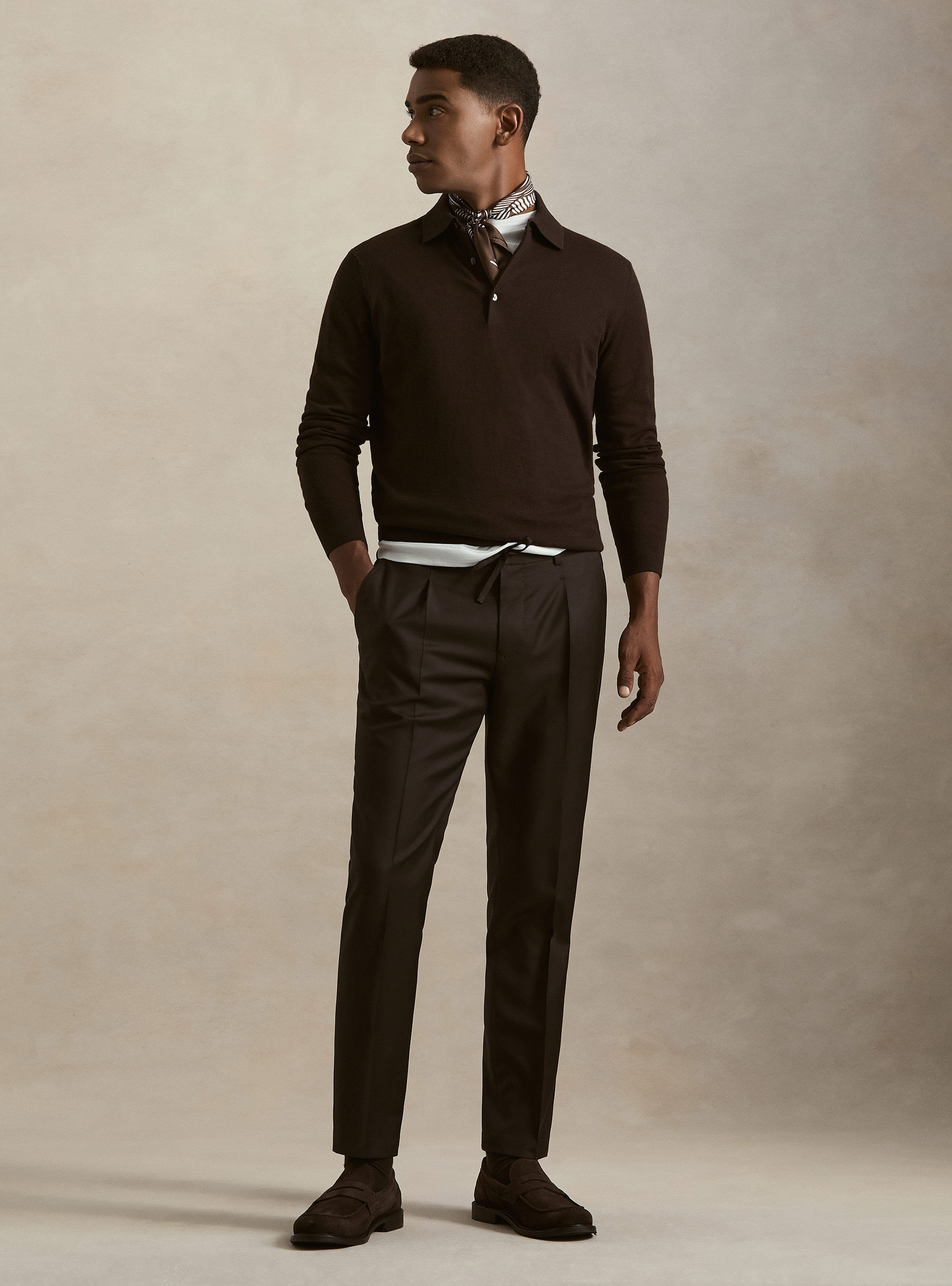 Polo in maglia di cotone e cashmere, MARRONE