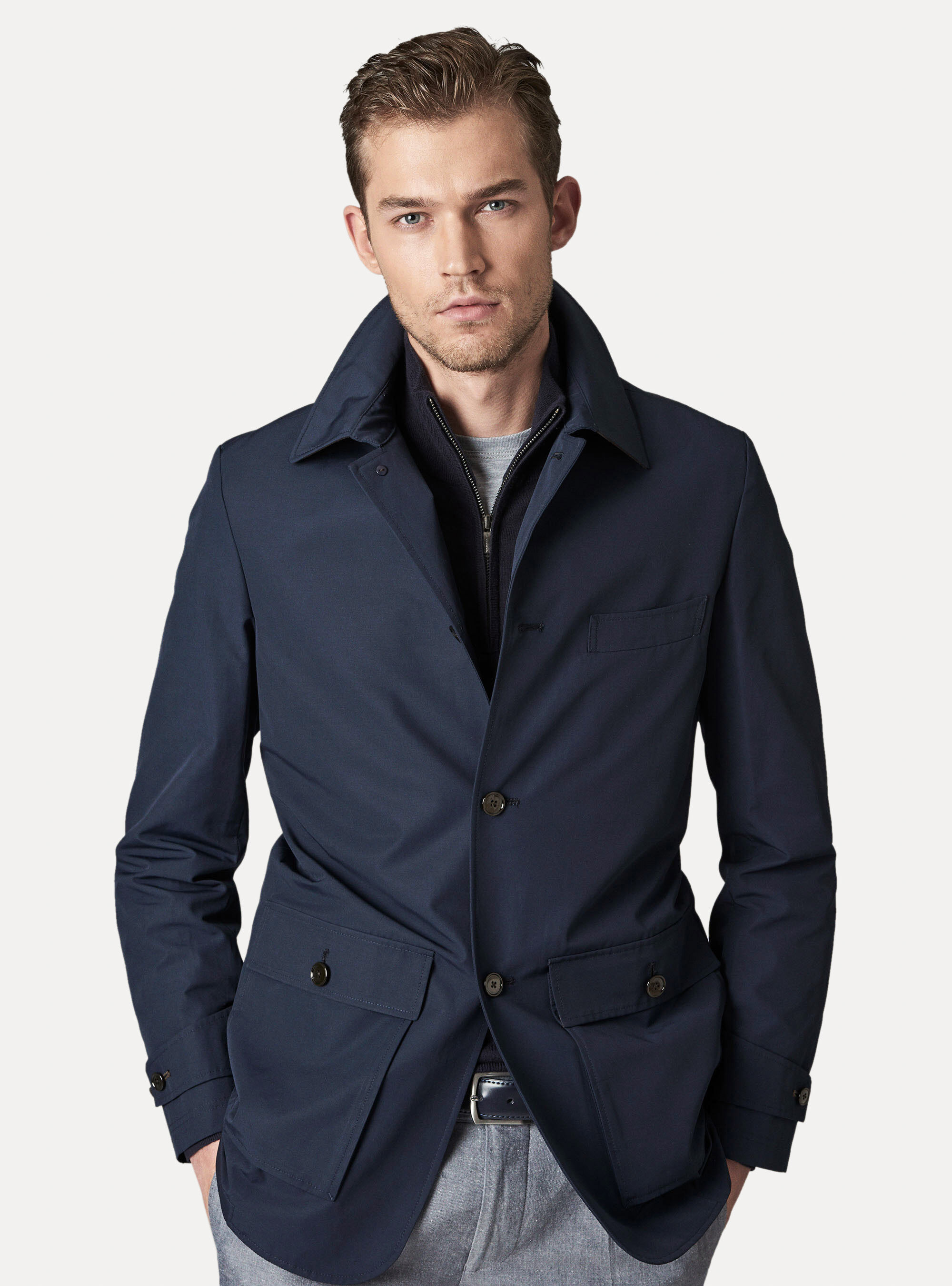  Technical cotton jacket, NAVY BLUE