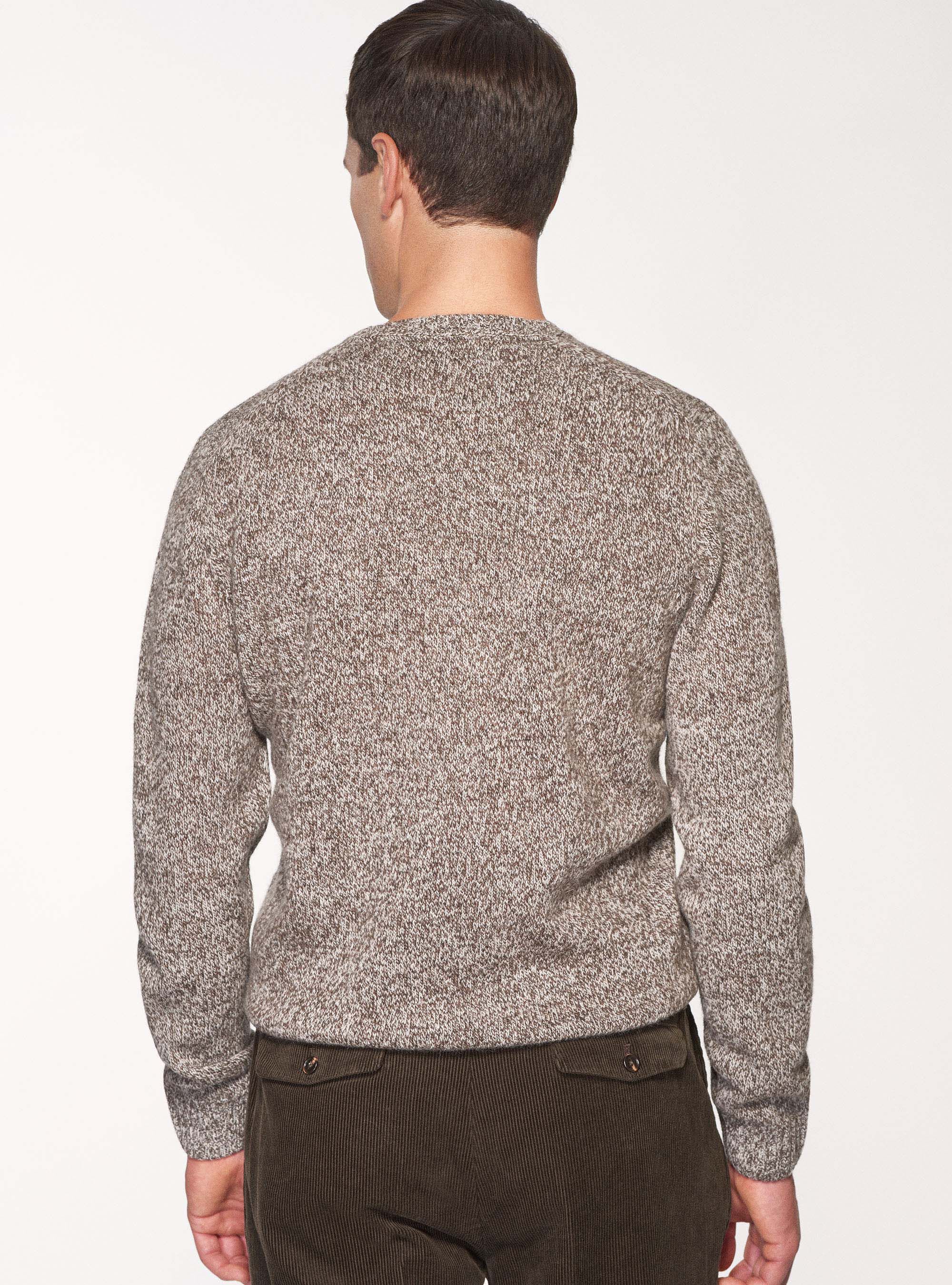Jersey de cuello redondo de pura lana Shetland, MARRON