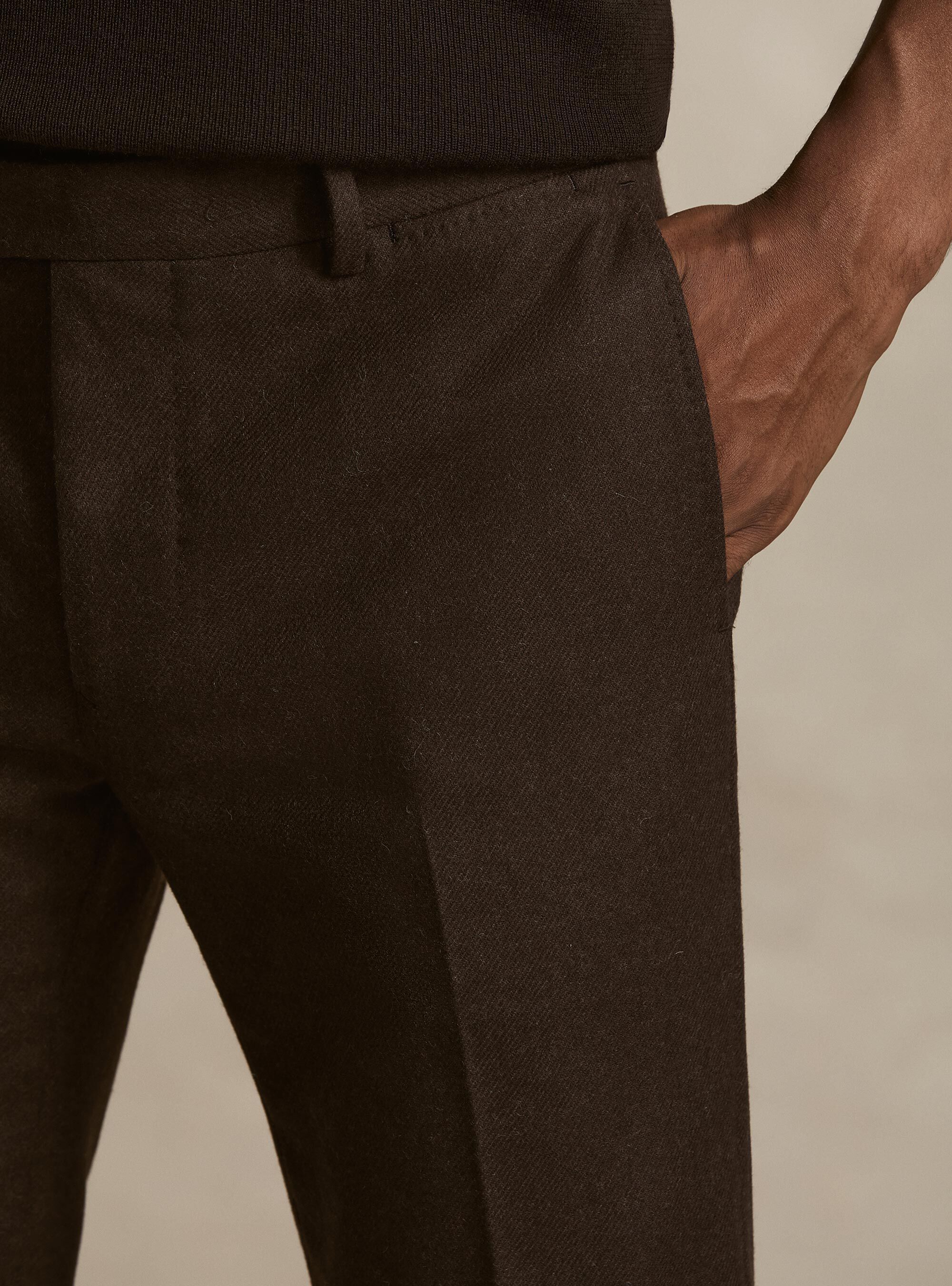 Wool blend flannel trousers, BROWN