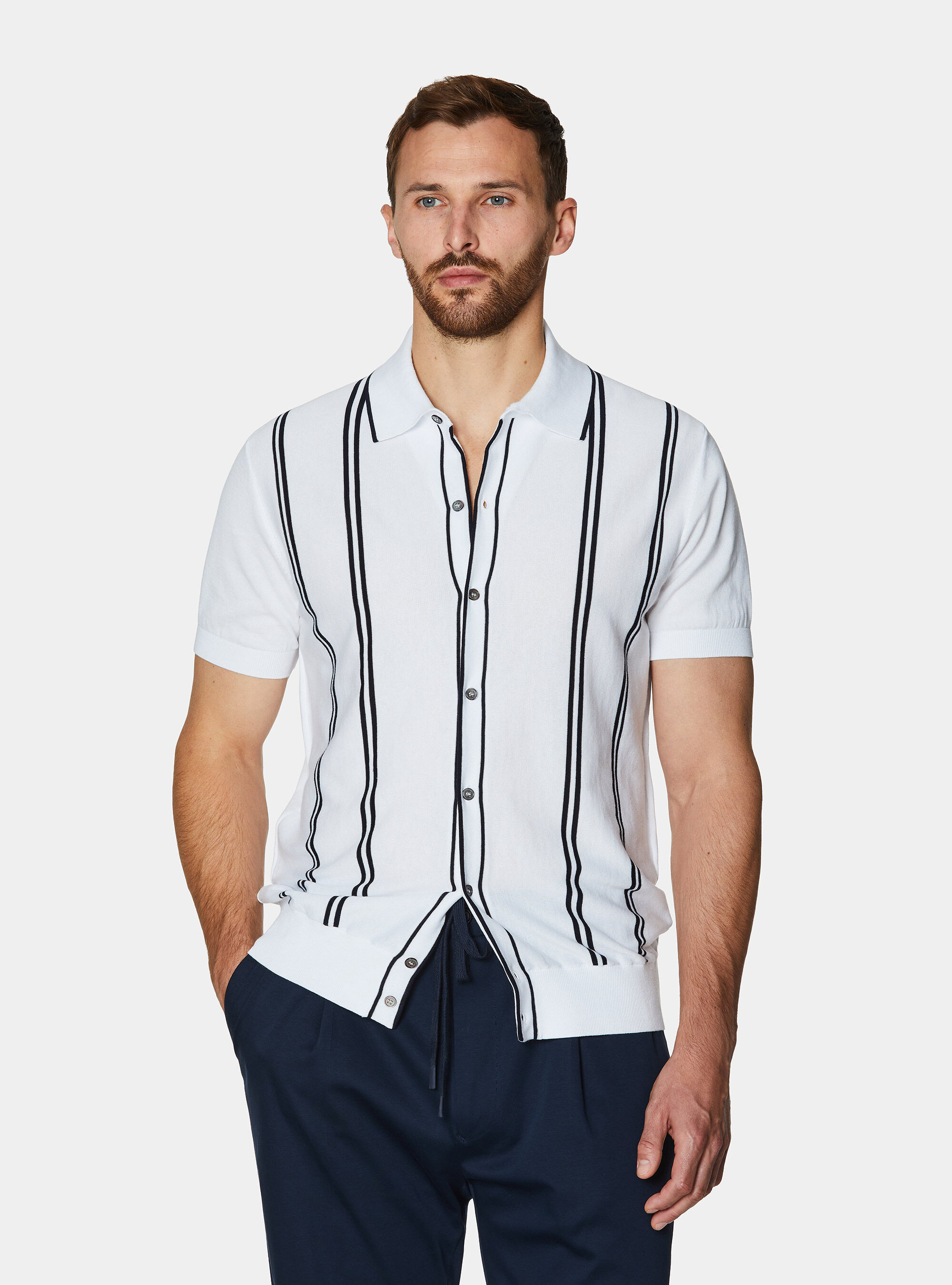 Halbarmel-Poloshirt aus extrafeiner Baumwolle, BIANCO 0099C