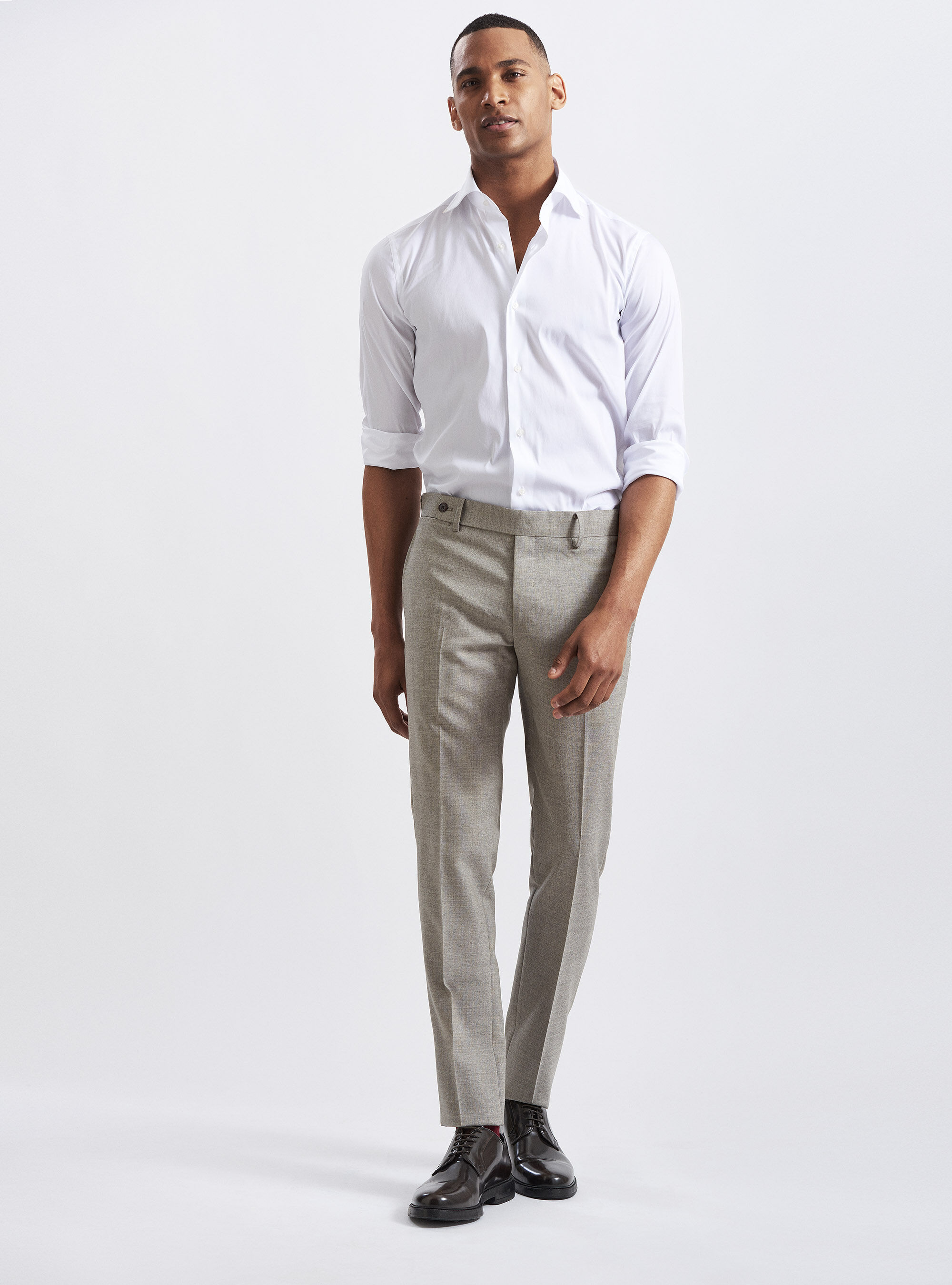 Pantaloni per abito in pura lana tessuti Vitale Barberis Canonico, ECRU