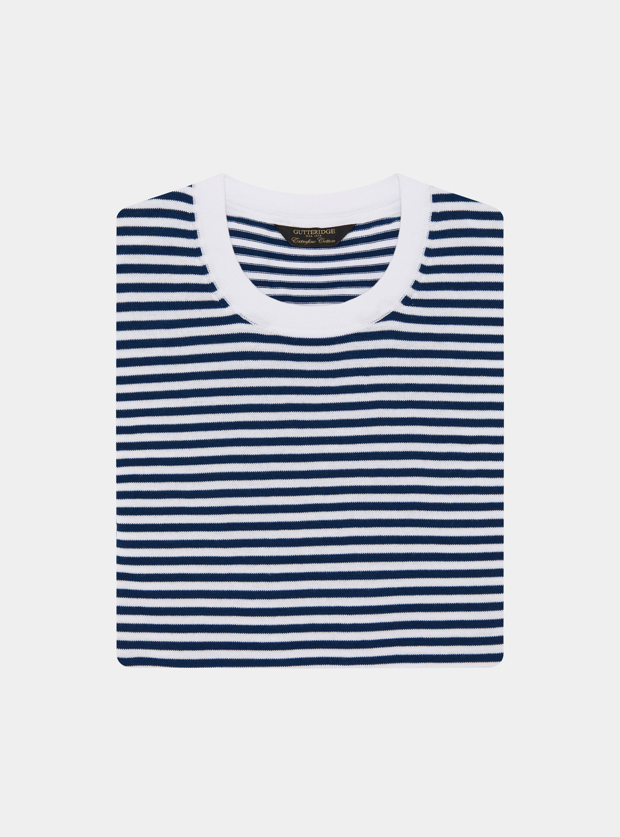 Maglia girocollo in cotone rigato, BIANCO