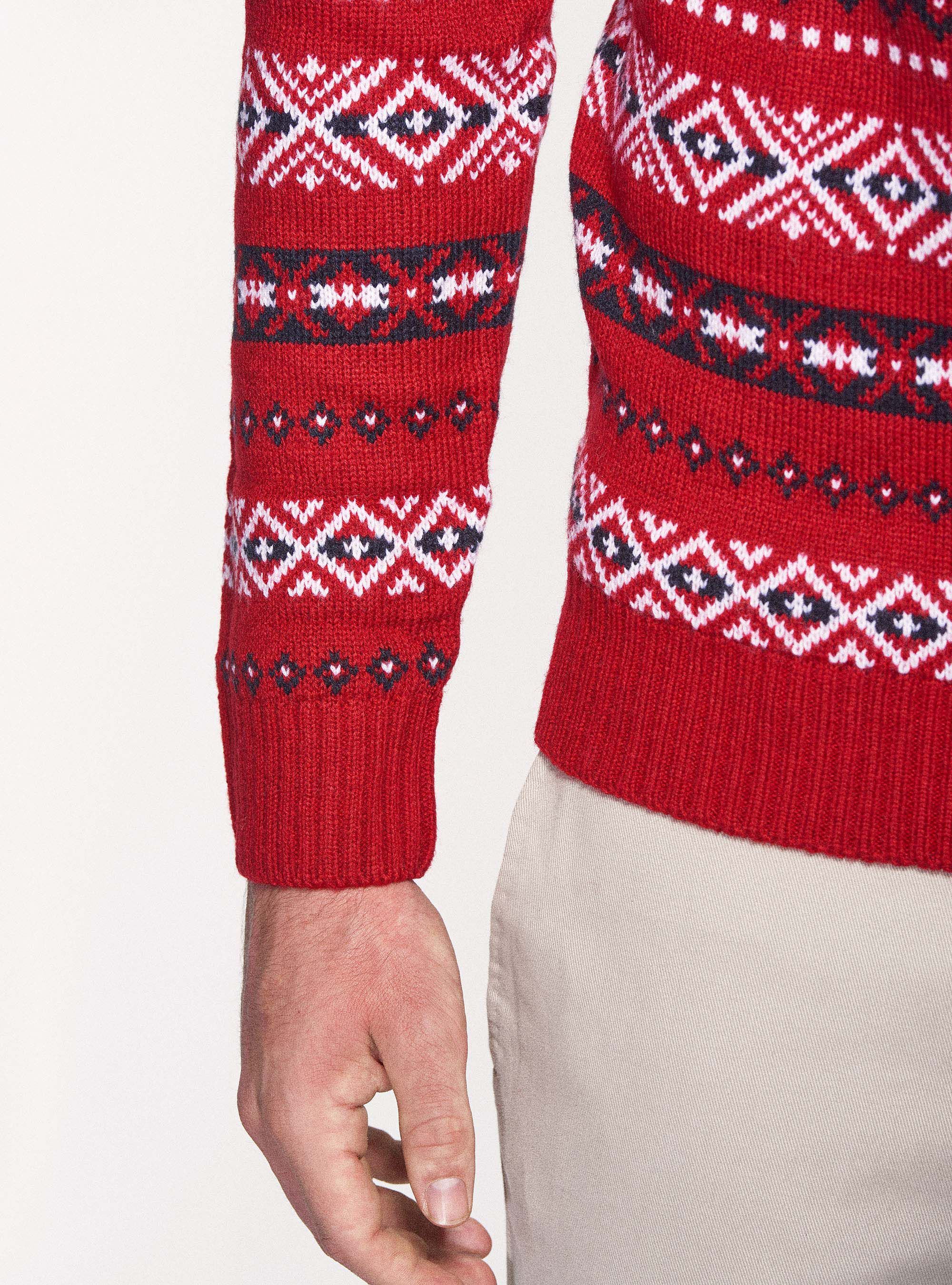 Pull &agrave; col roul&eacute; en jacquard, ROUGE