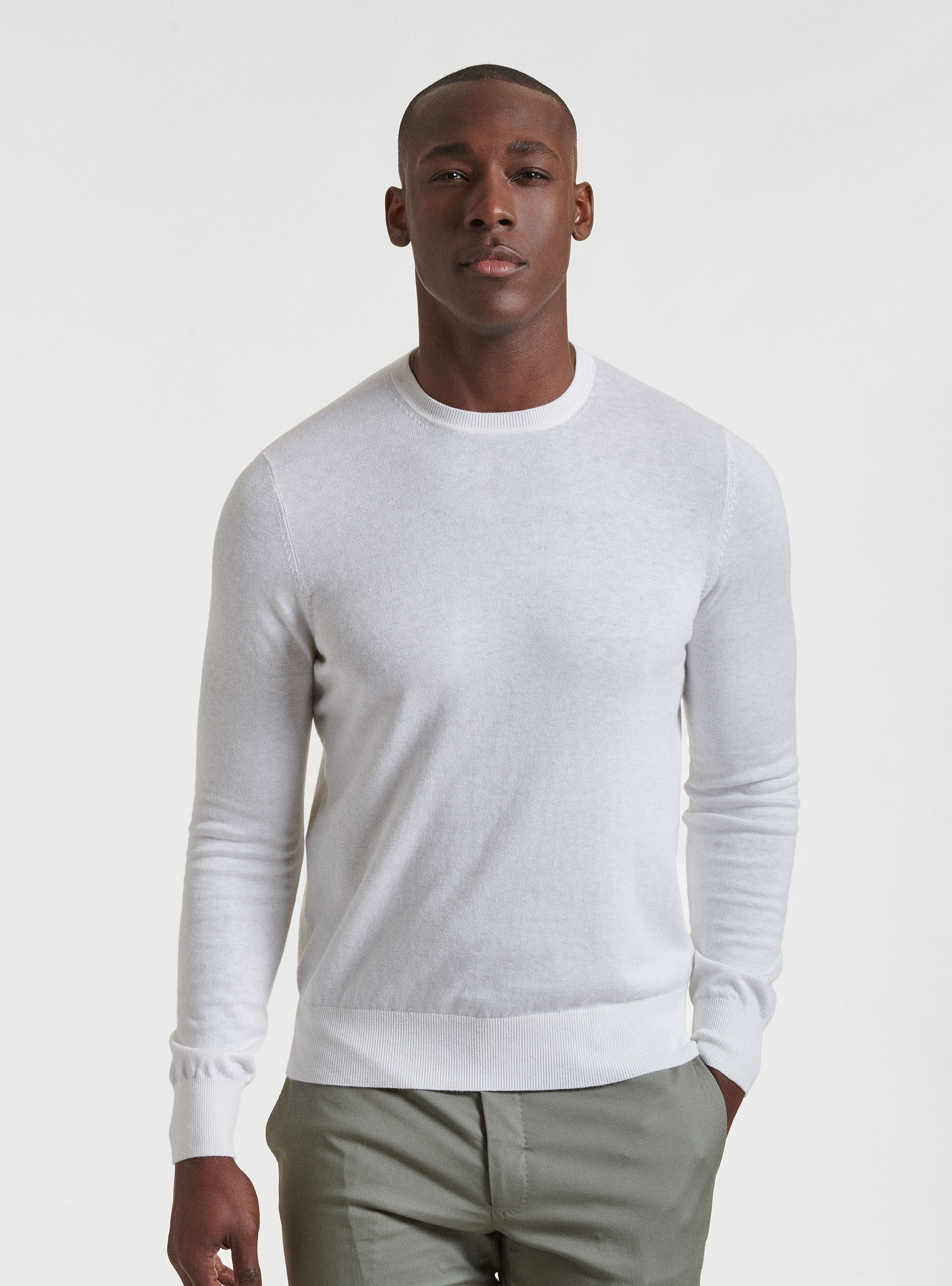 Maglia girocollo in cotone seta e cashmere