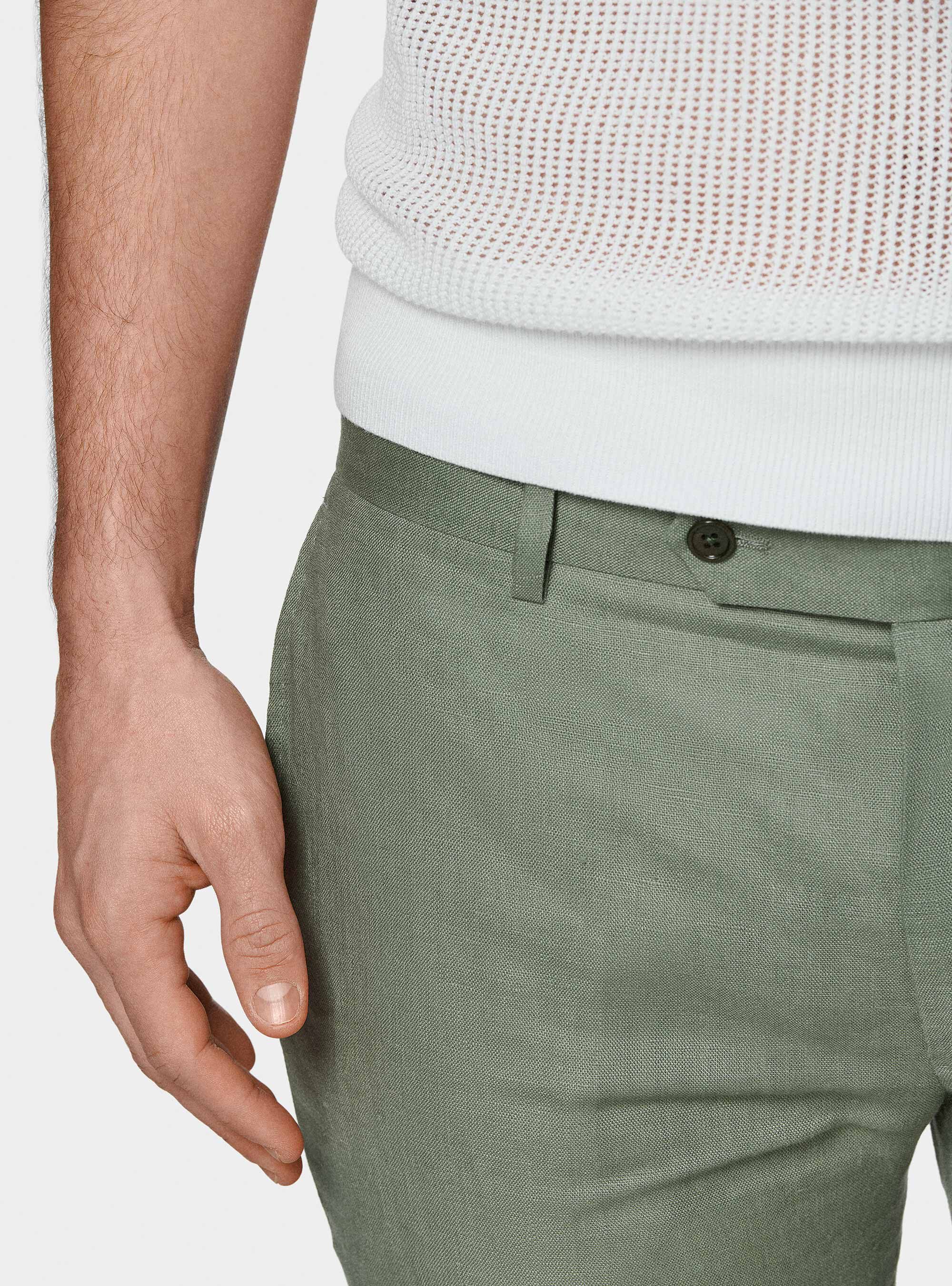 Pantaloni abito in puro lino, SALVIA 0602C