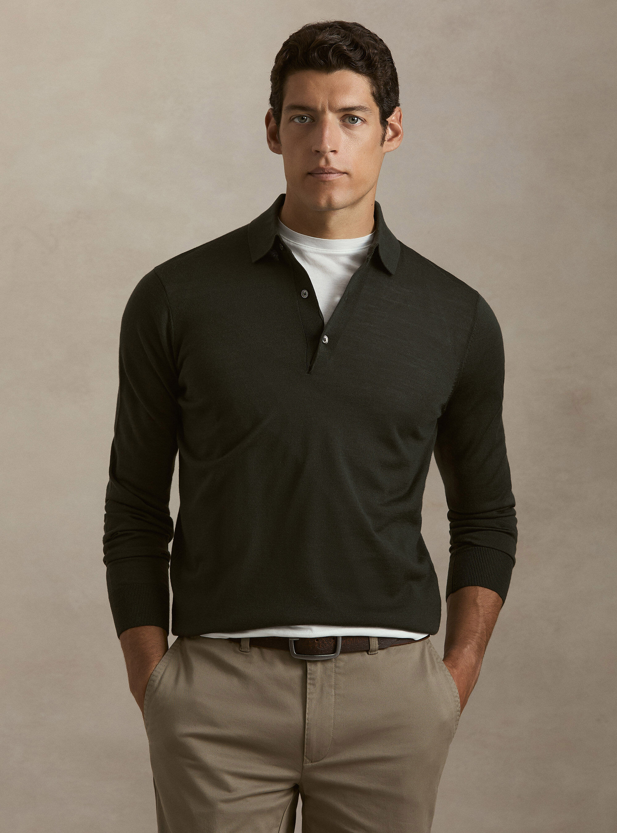 Extrafine merino wool knit polo shirt