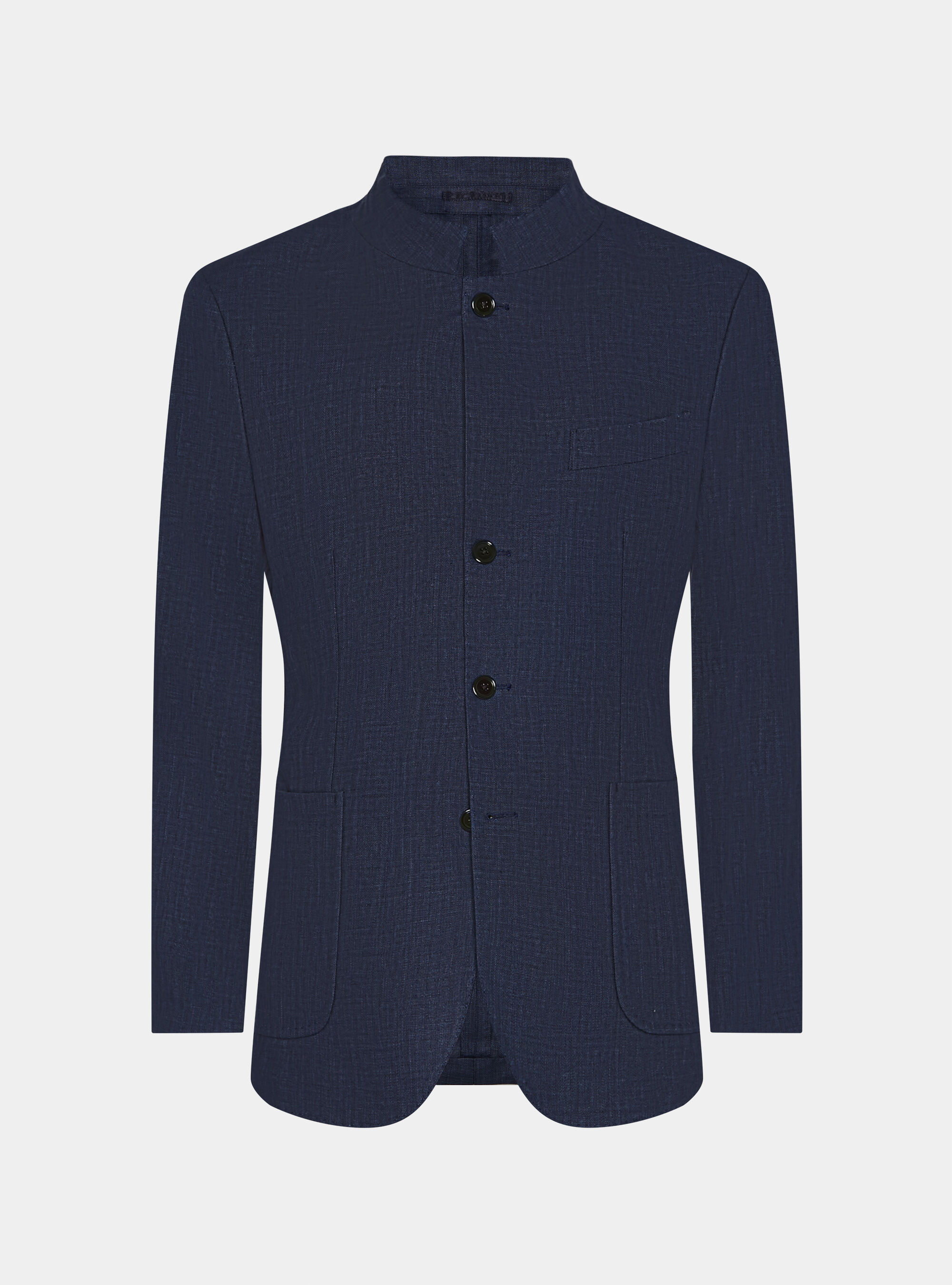 Giacca coreana in puro lino spigato, BLU NAVY
