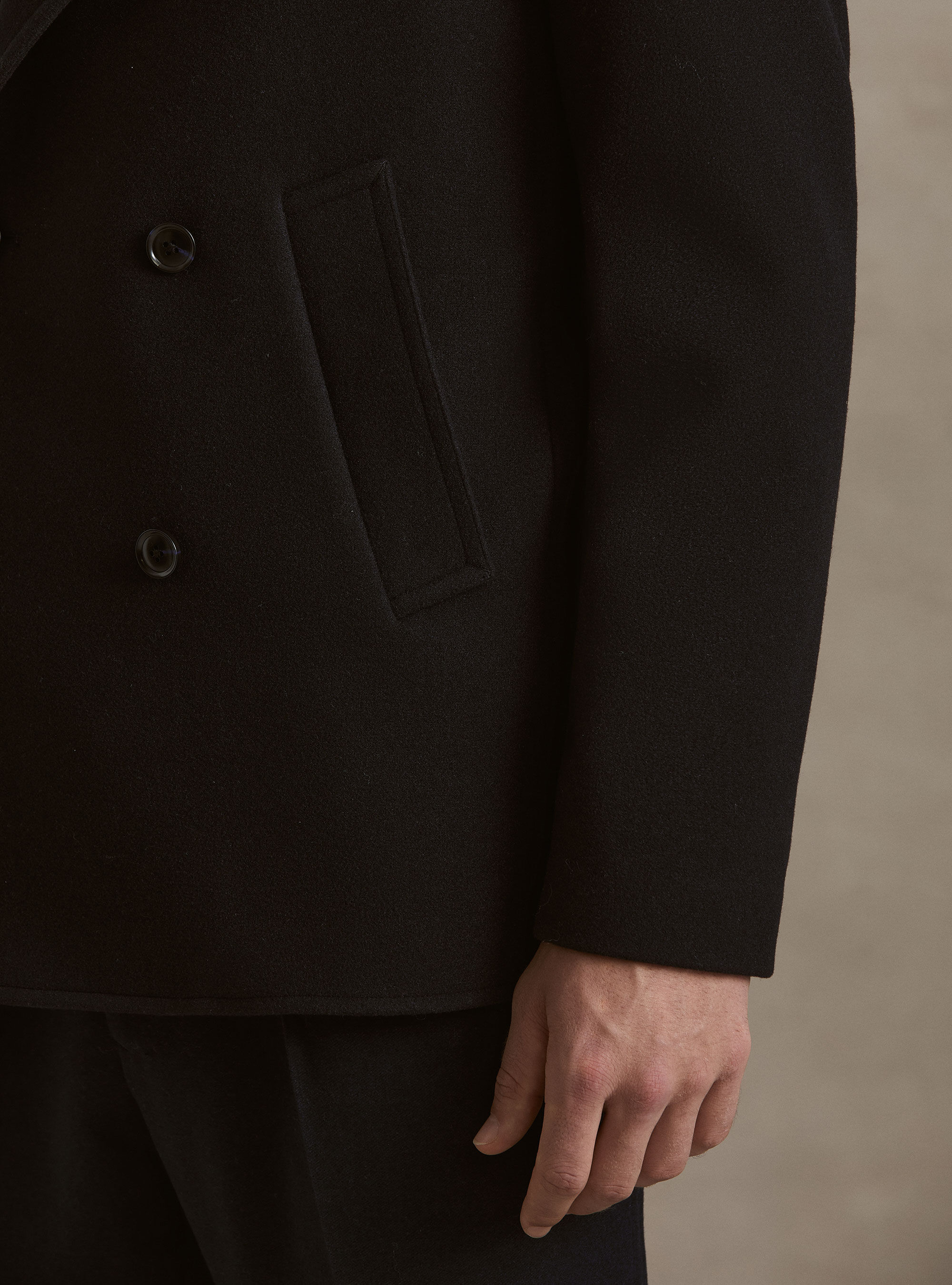 Peacoat doppiopetto tinta unita, NAVY BLUE