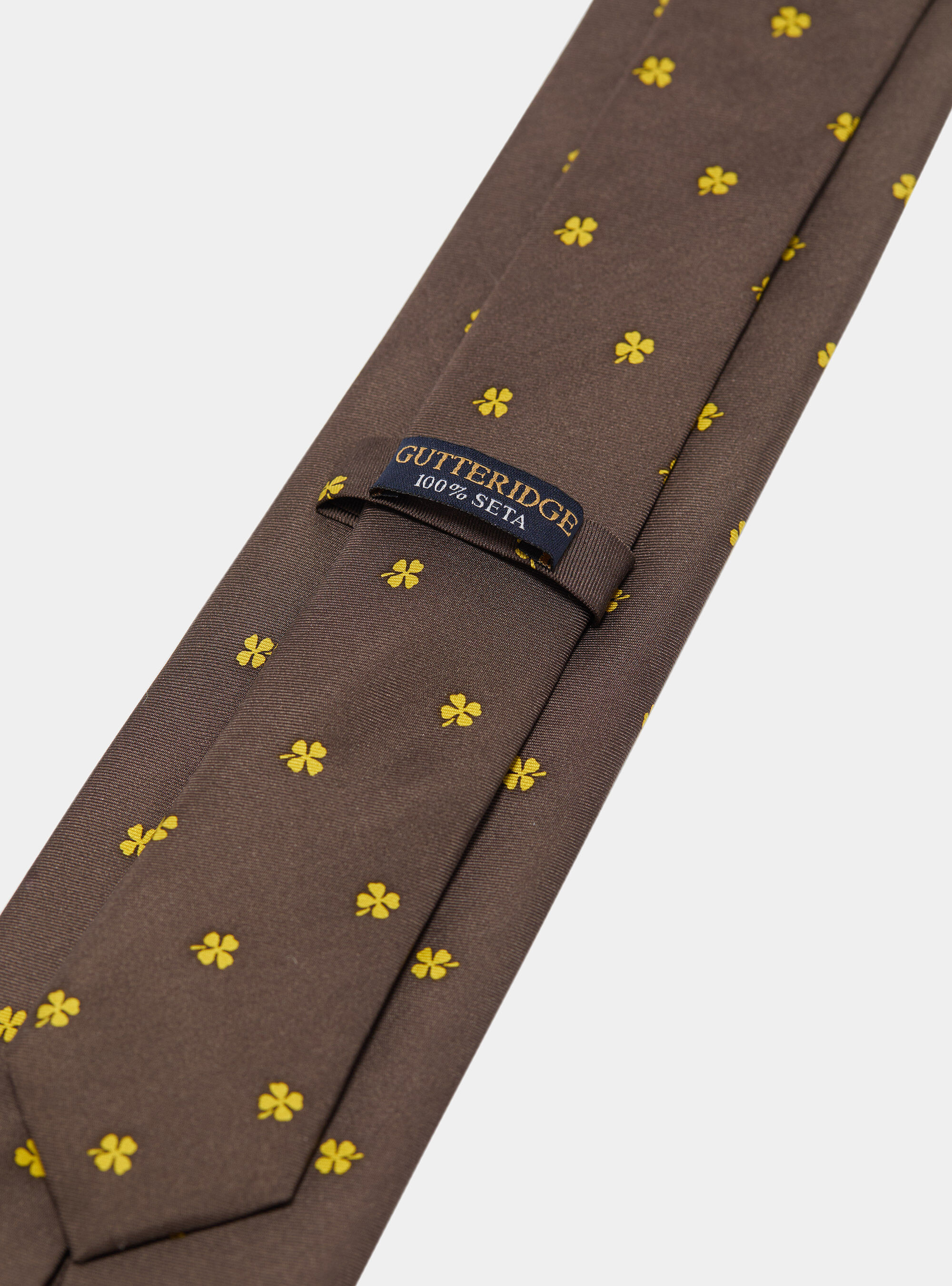 Silk tie with a four-leaf clover print, MARRONE/OCRA