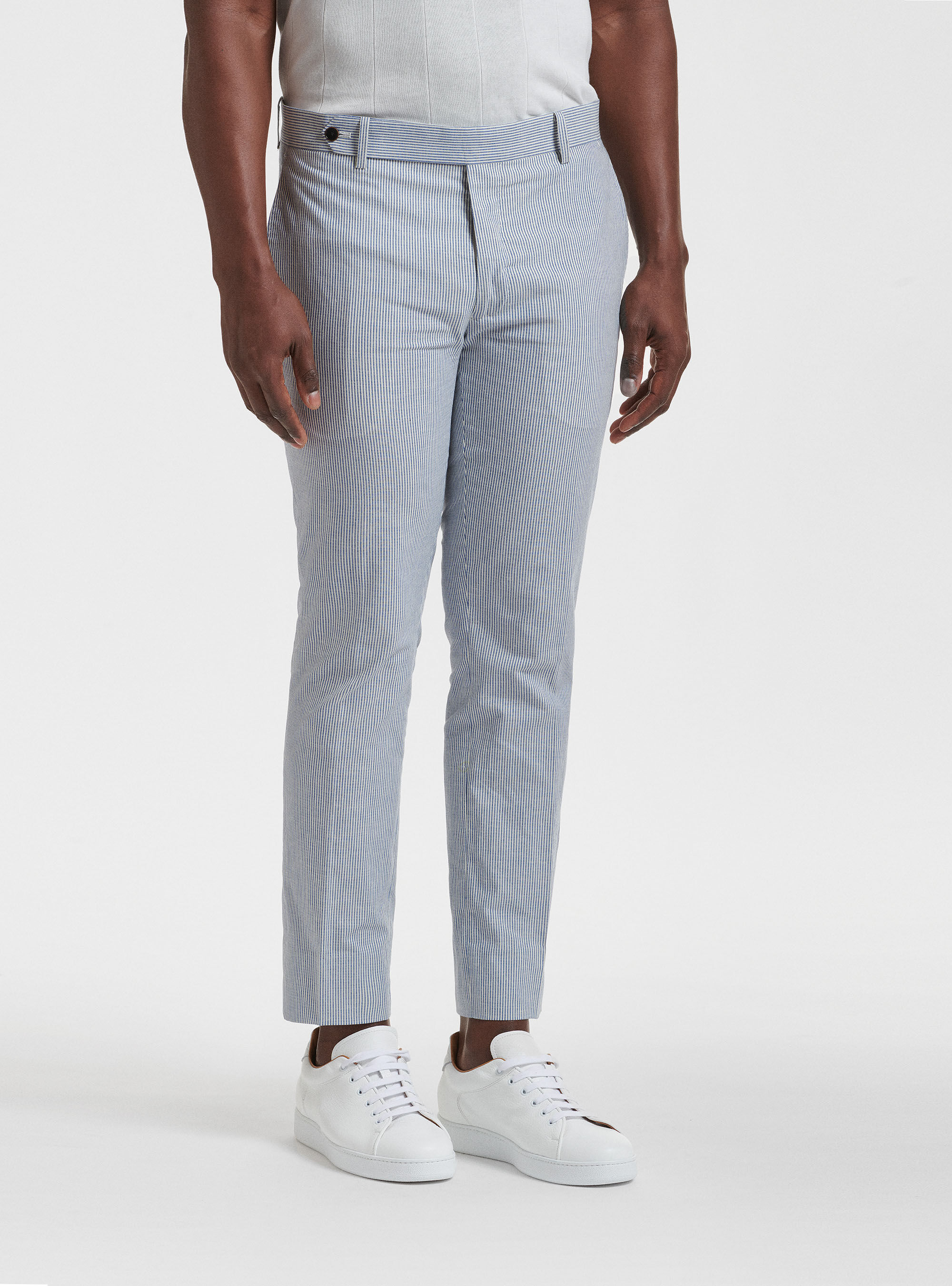 Striped cotton and linen trousers