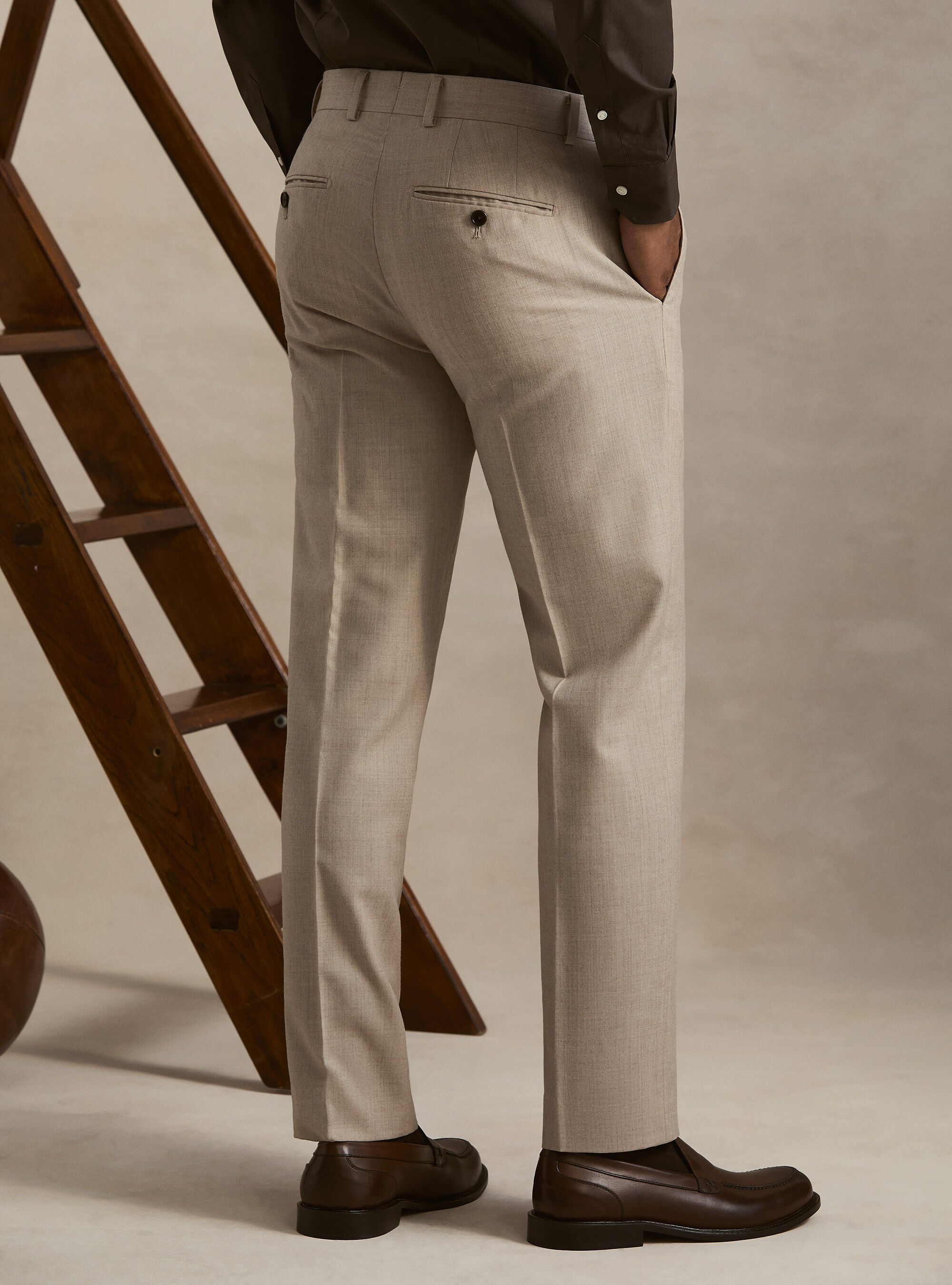 Pantaloni per abito in flanella di lana, SABBIA