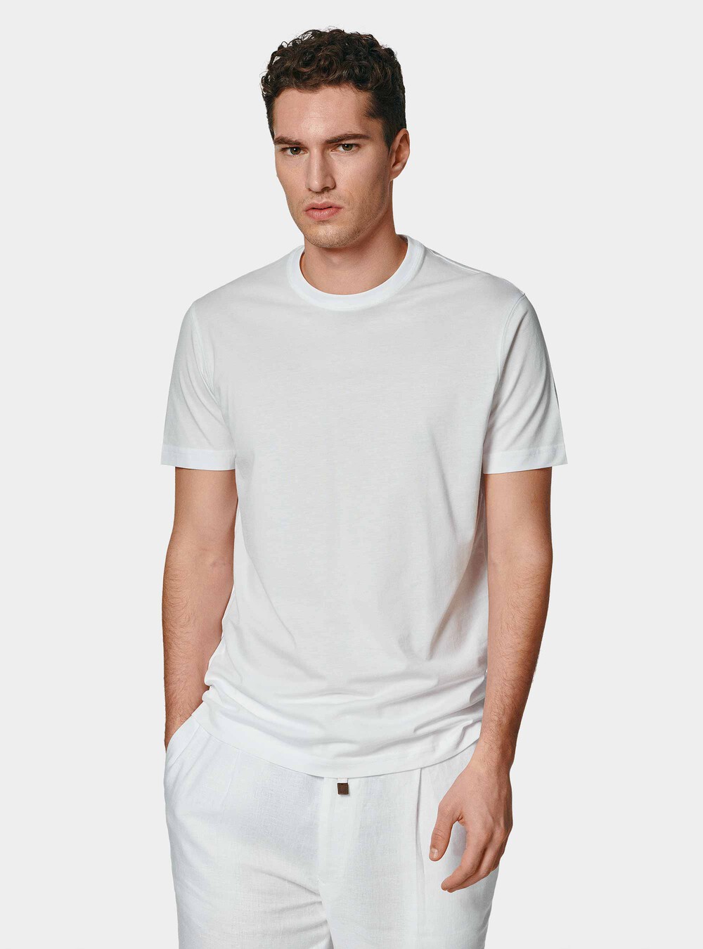 T-shirt mezza manica in cotone Supima, BIANCO T-shirt mezza manica in cotone Supima