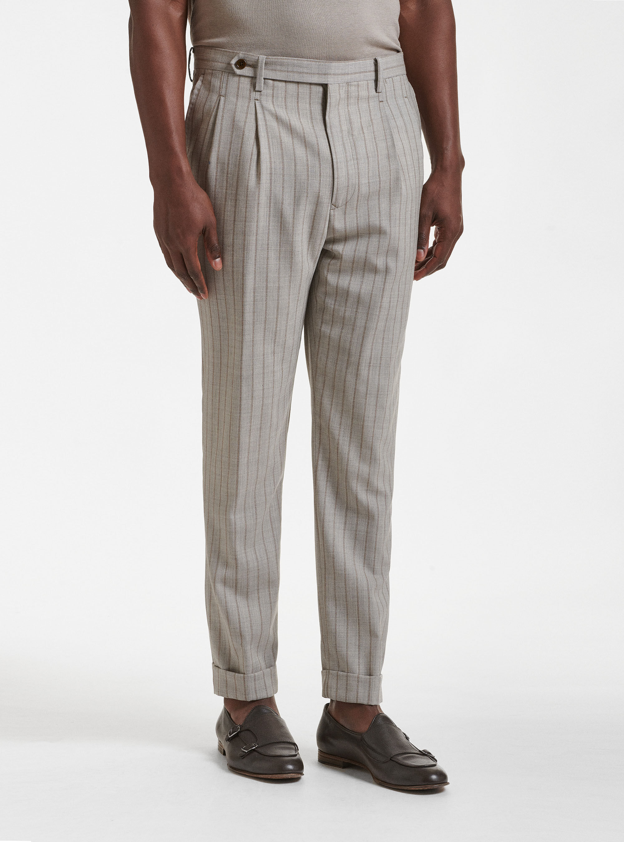Double pleat trousers in pure striped wool