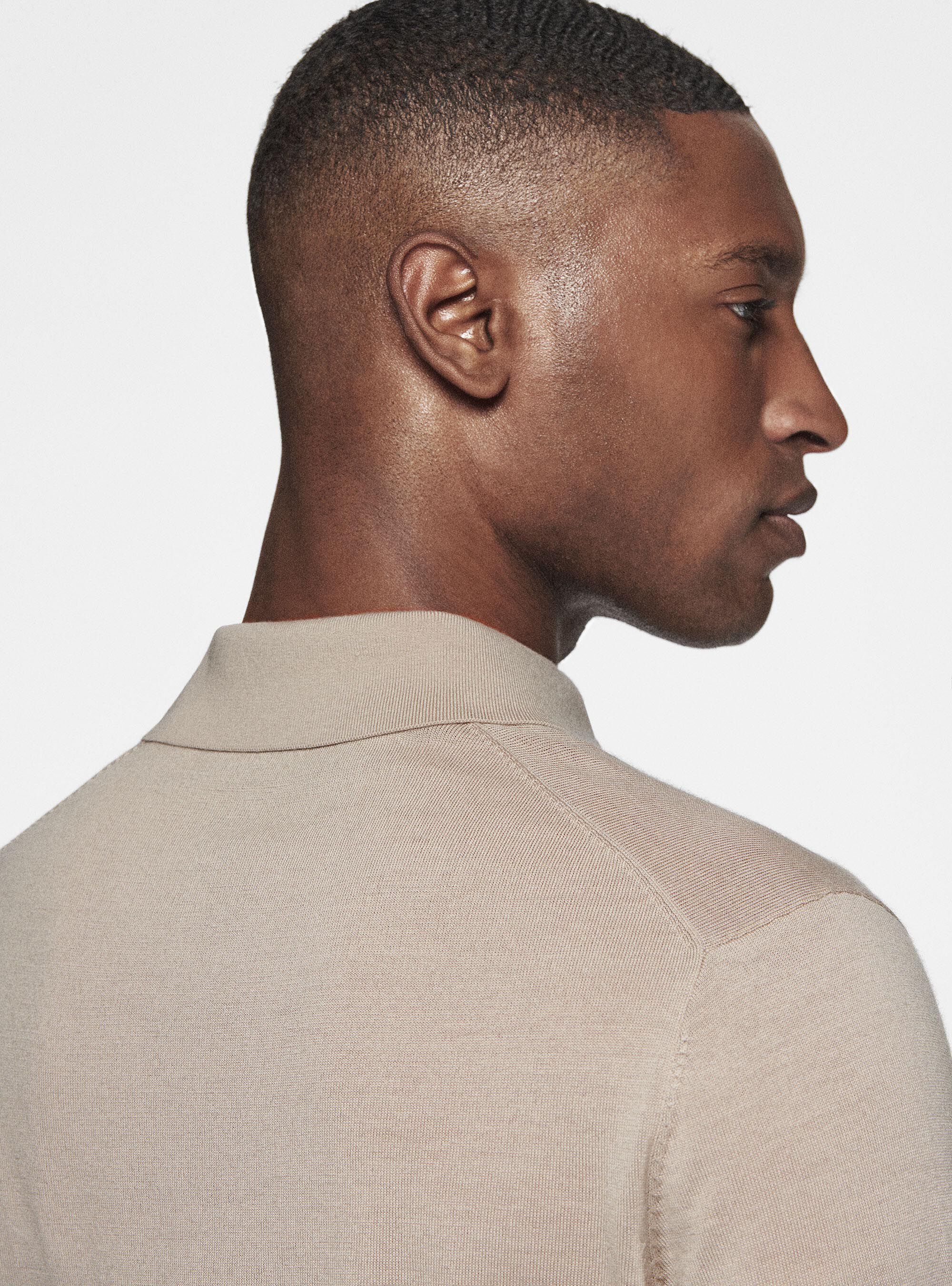 Polo shirt in pure extra-fine merino wool, SAND