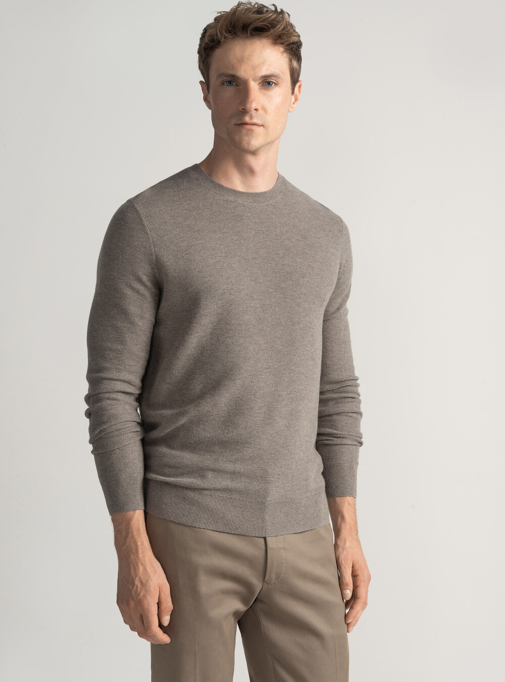 Maglia girocollo nido d'ape in cotone cashmere, FANGO Maglia girocollo nido d'ape in cotone cashmere