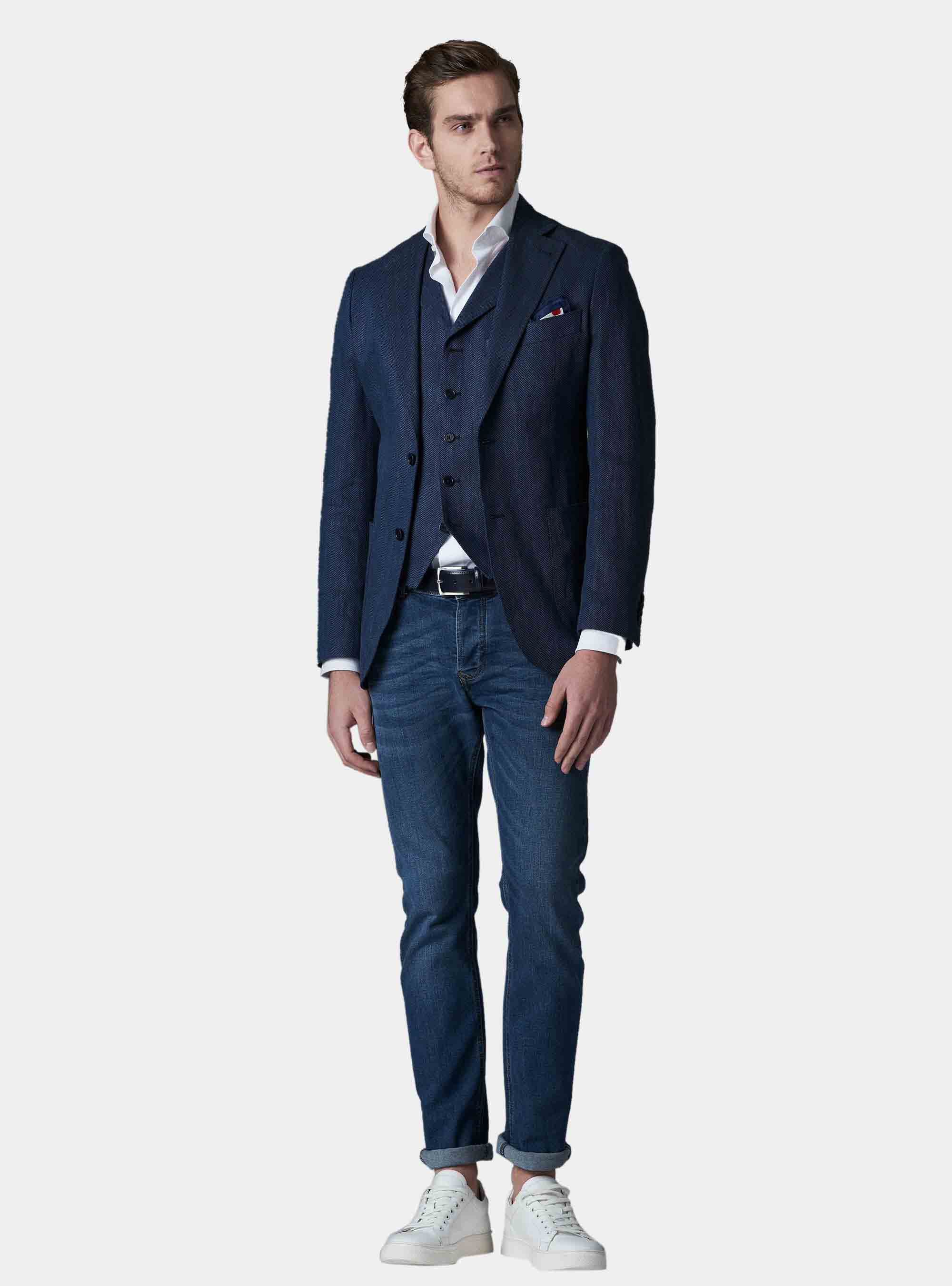 blue herringbone blazer