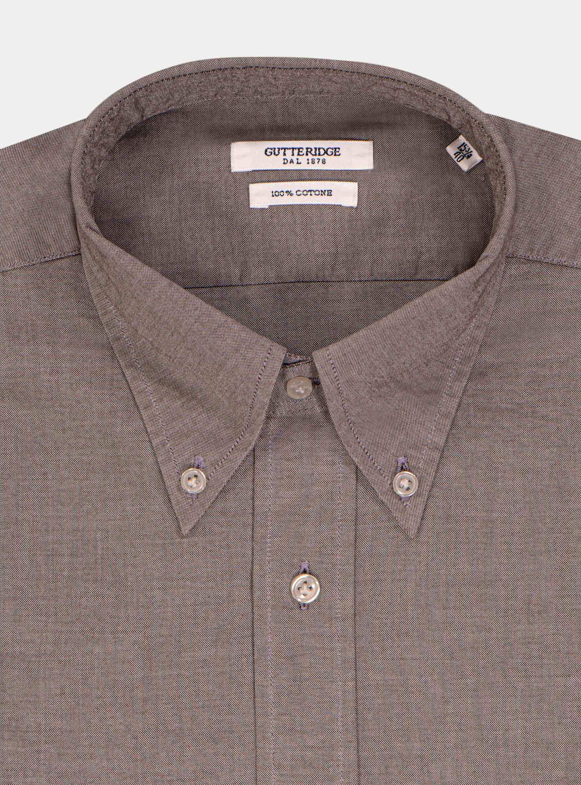 Camicia collo button down in oxford lavato, MARRONE