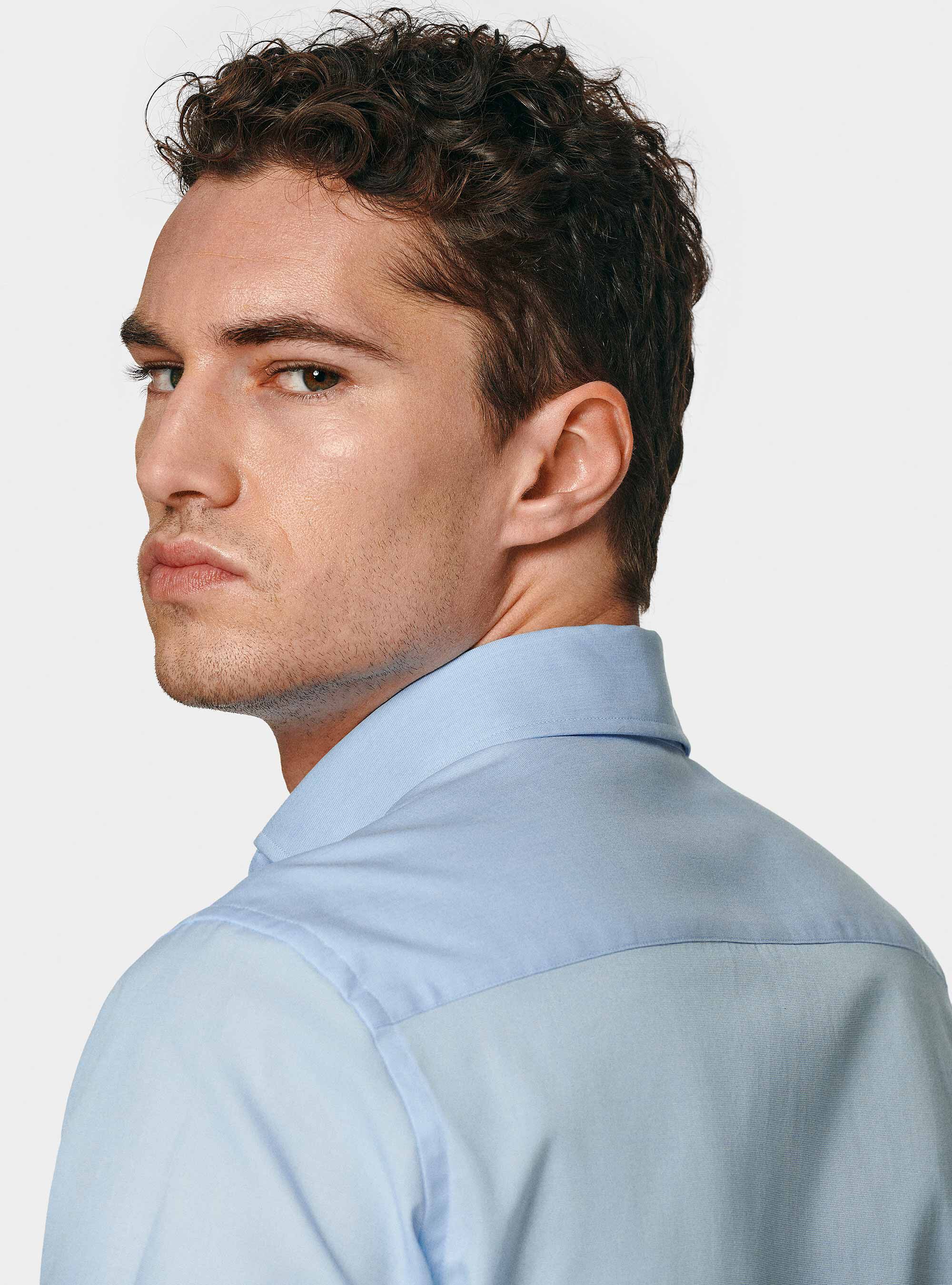 Camicia in fil a fil di cotone, AZZURRO