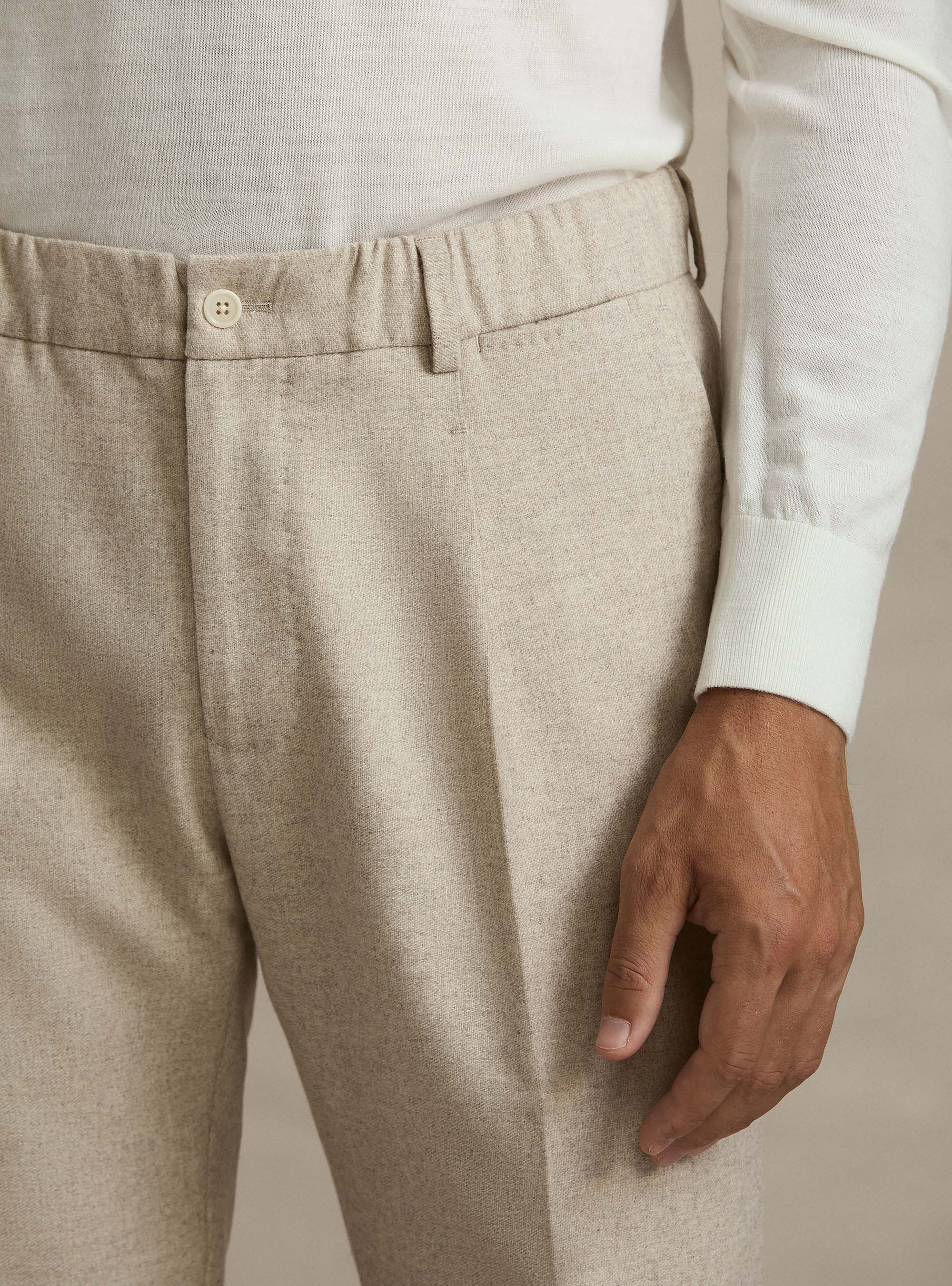 Pantaloni con coulisse in misto lana leggera, ECRU
