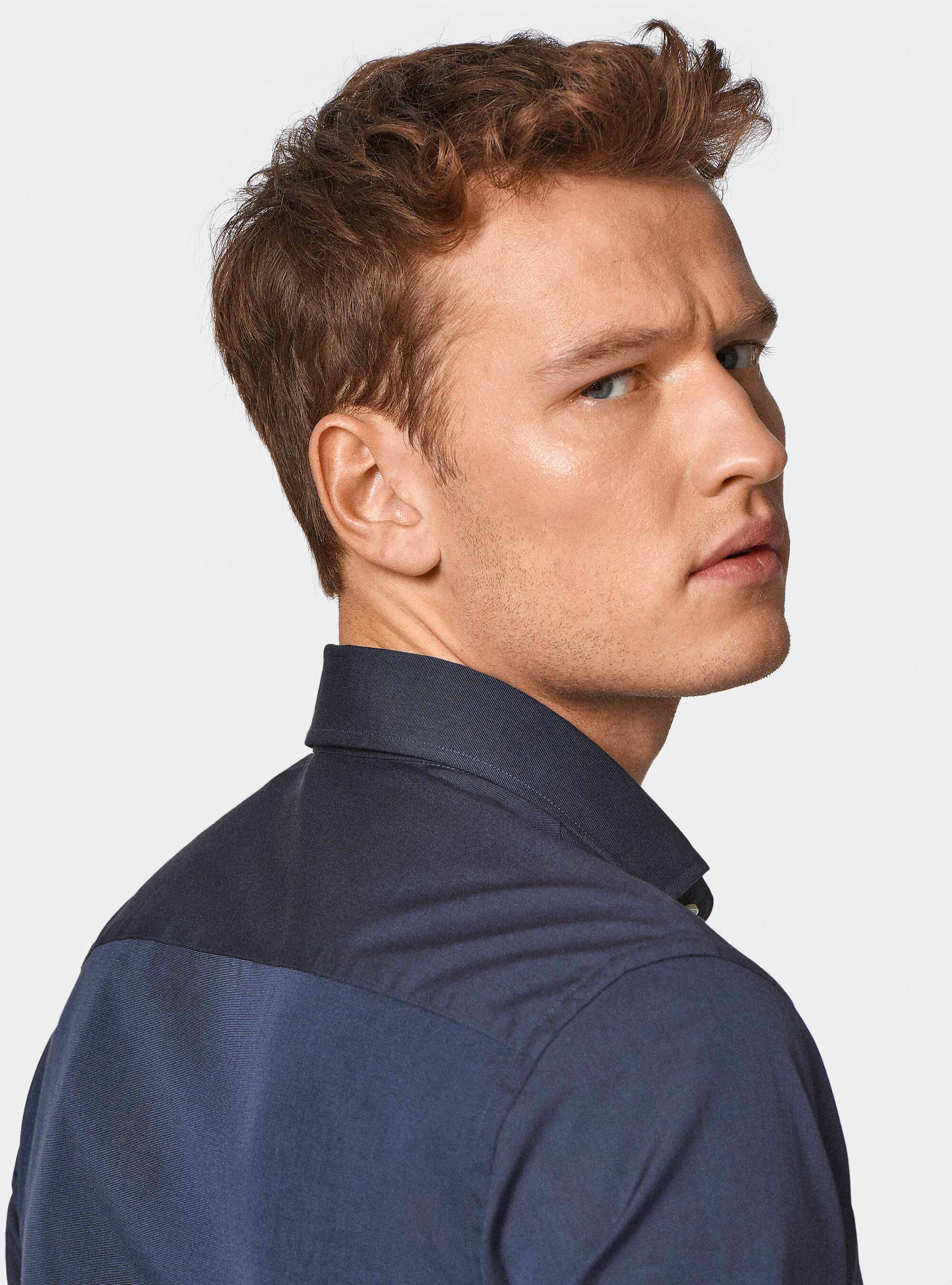 Camisa fil a fil de algod&oacute;n, AZUL MARINO