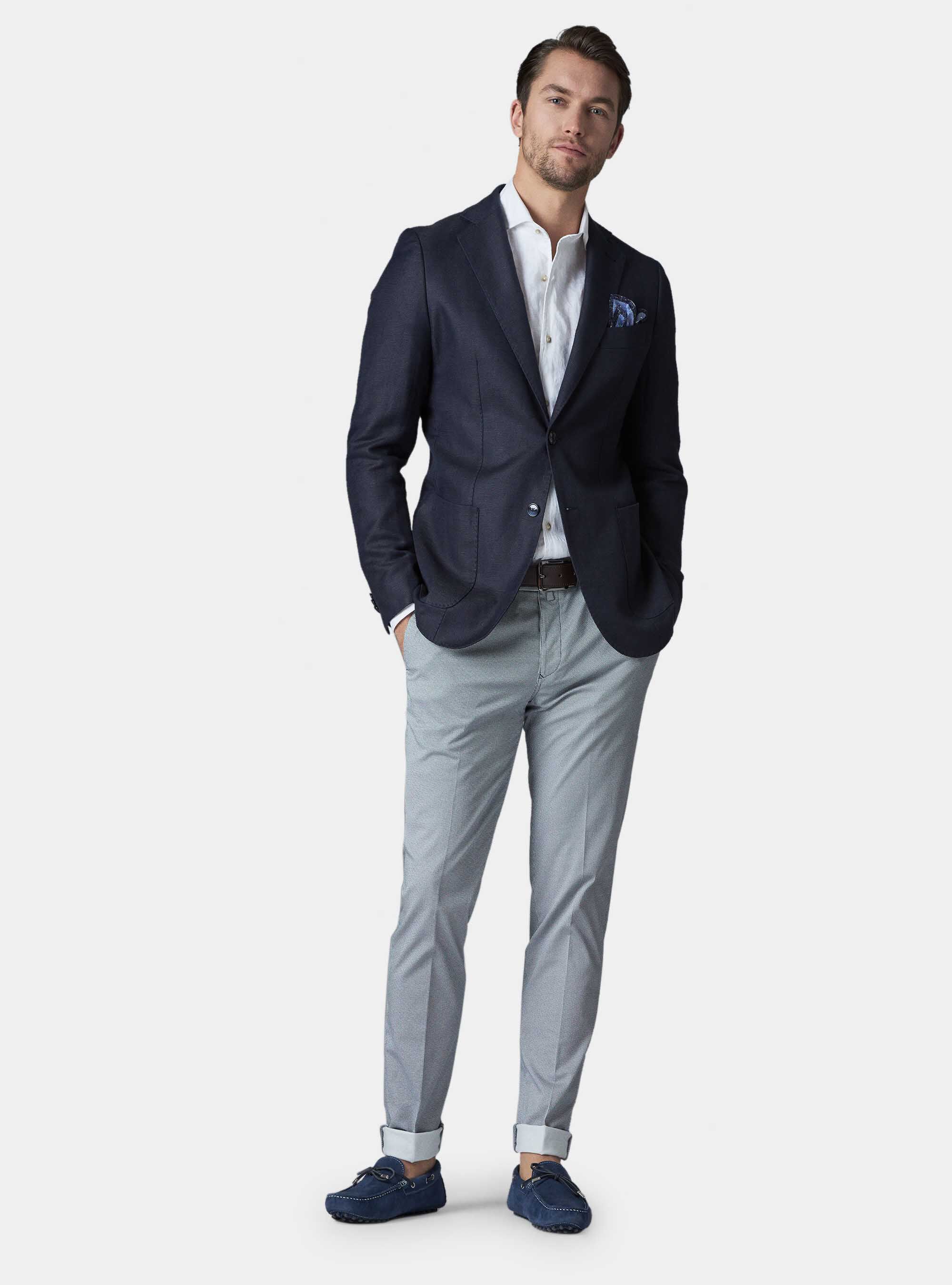 Linen and cotton micro texture blazer