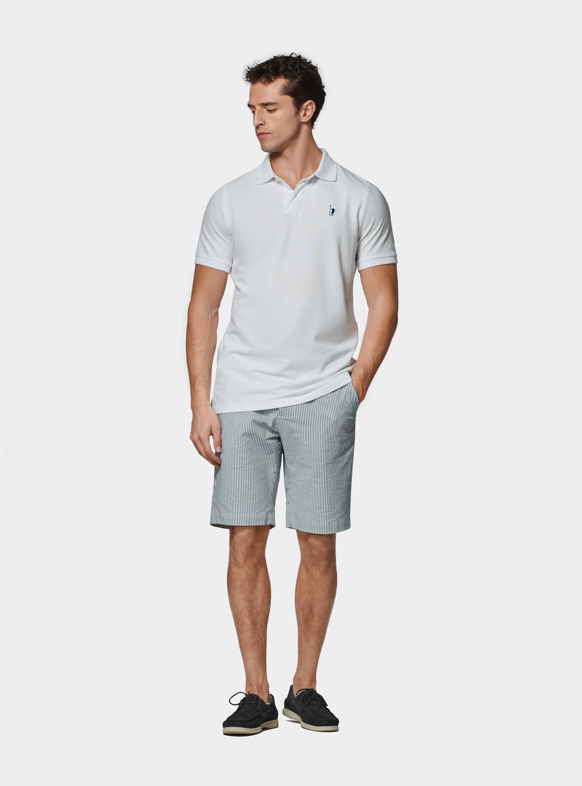 Bermudas de algod&oacute;n seersucker el&aacute;stico, AZUL MEDIO