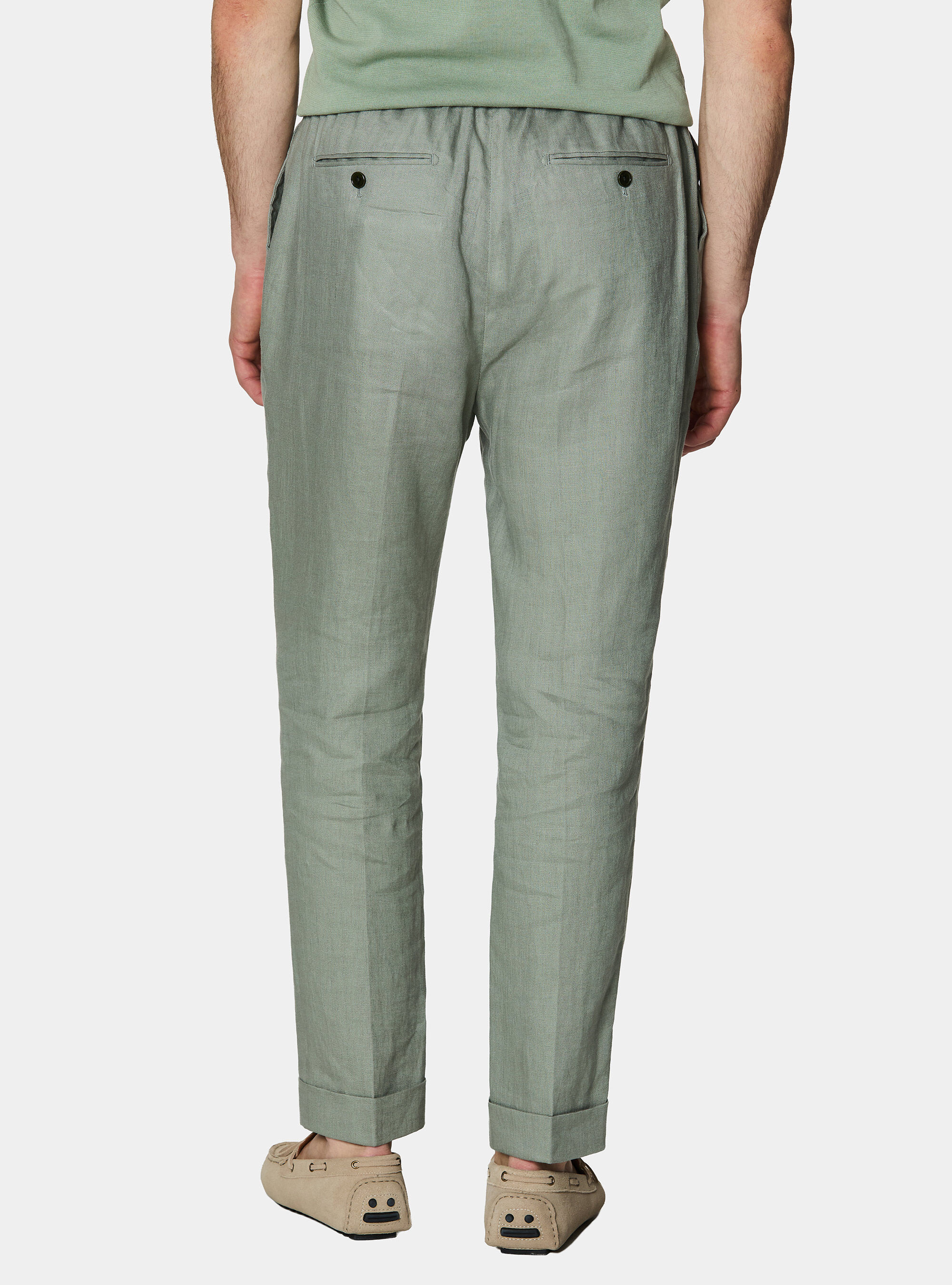 Pure linen trousers with pleat and drawstring, SALVIA 0602C