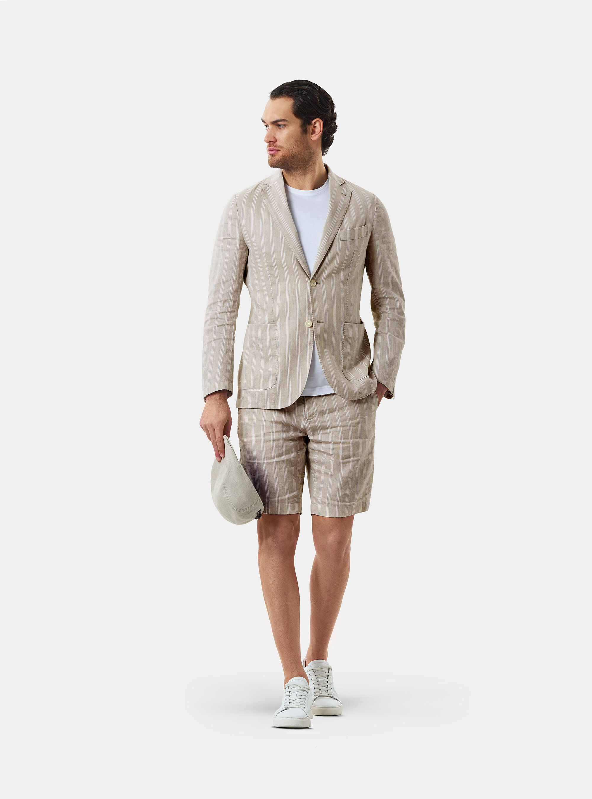 Bermuda shorts in striped cotton and linen