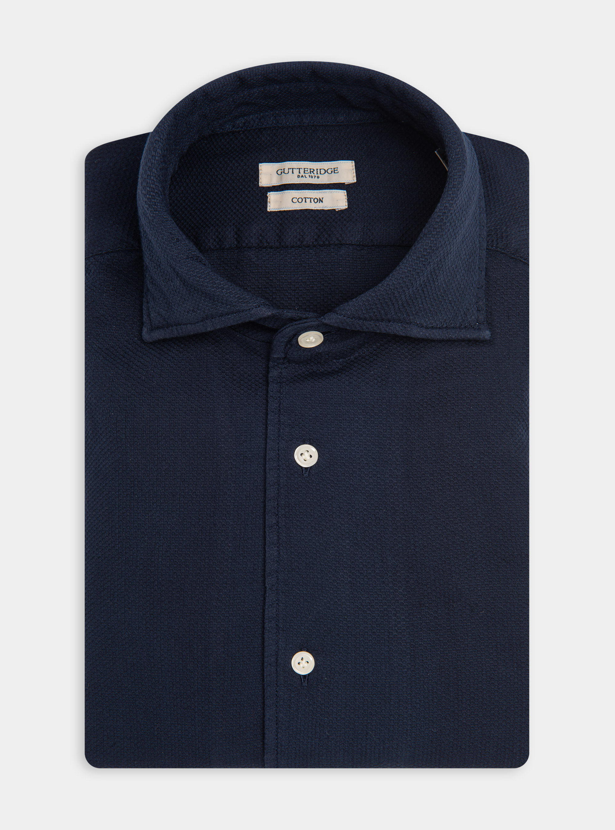 Camicia collo semi francese in cotone tinto in capo, BLU NAVY
