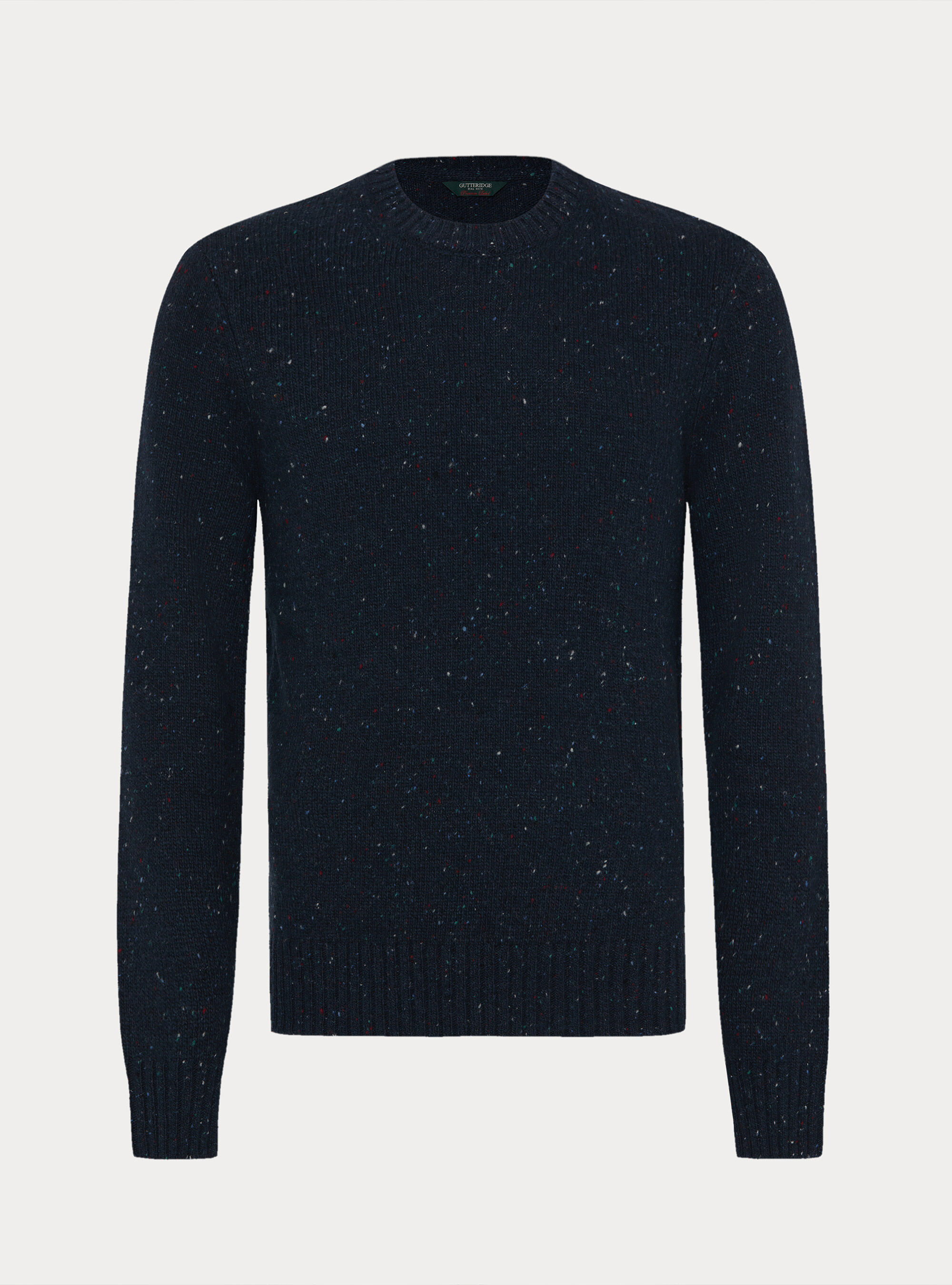 Donegal-style merino wool blend crewneck sweater, NAVY BLUE