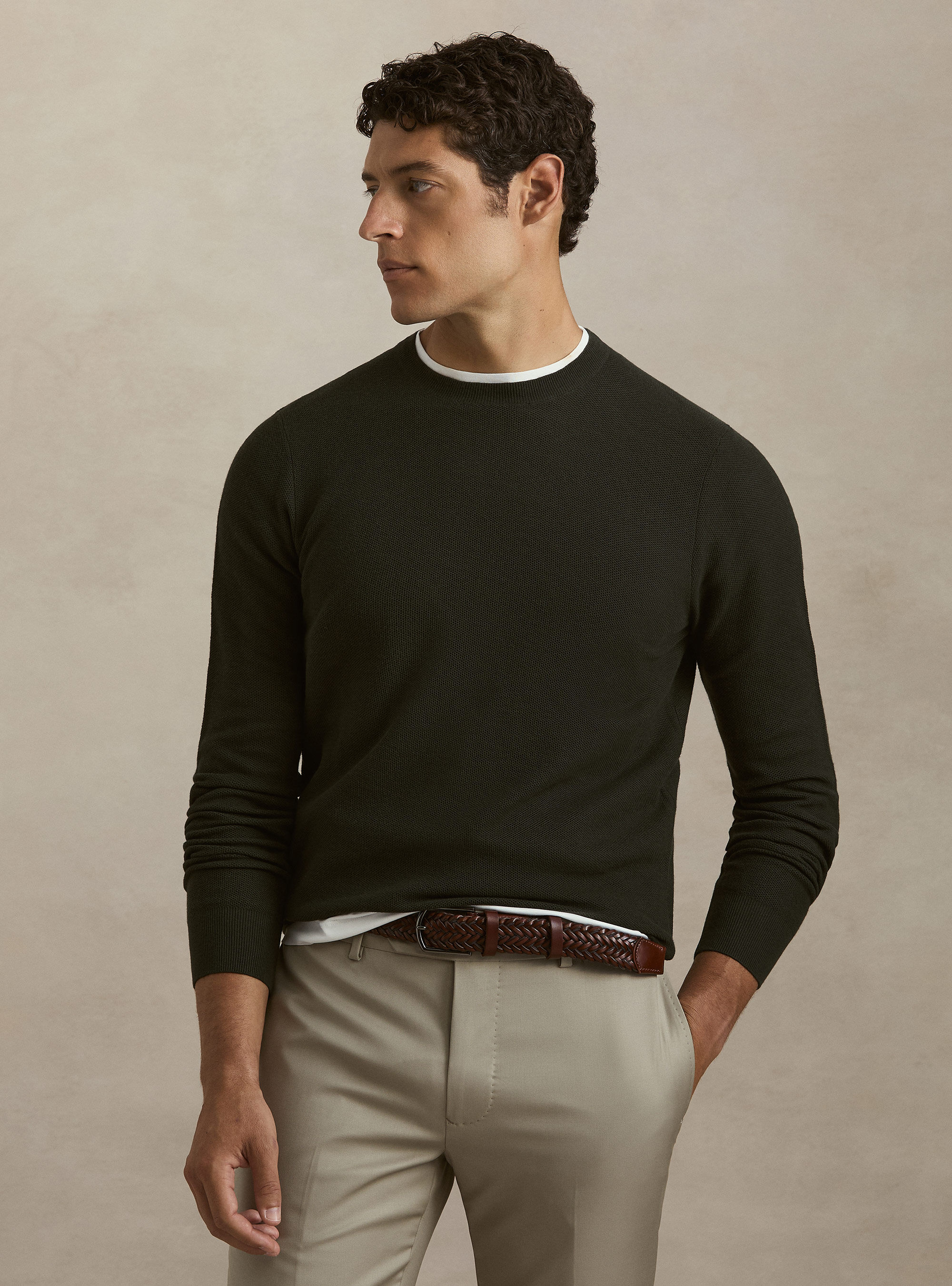 Girocollo in maglia nido d'ape in cotone cashmere