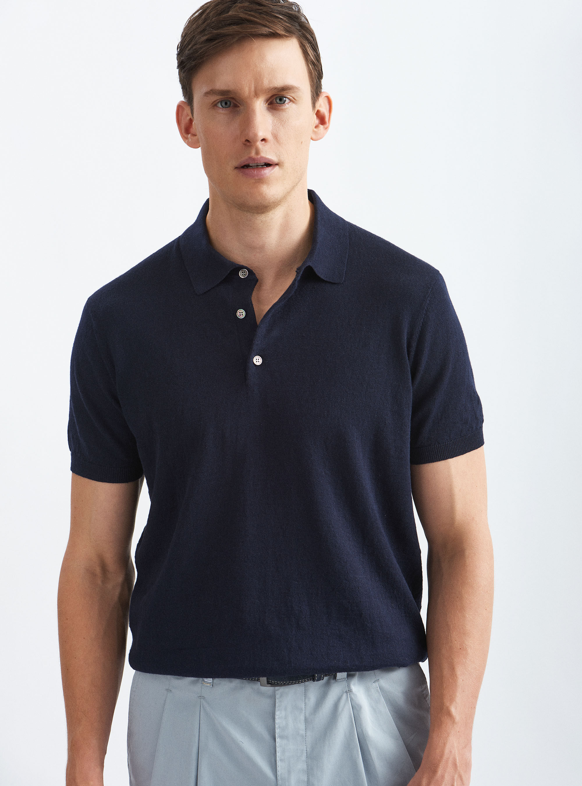 Linen blend knitted polo shirt