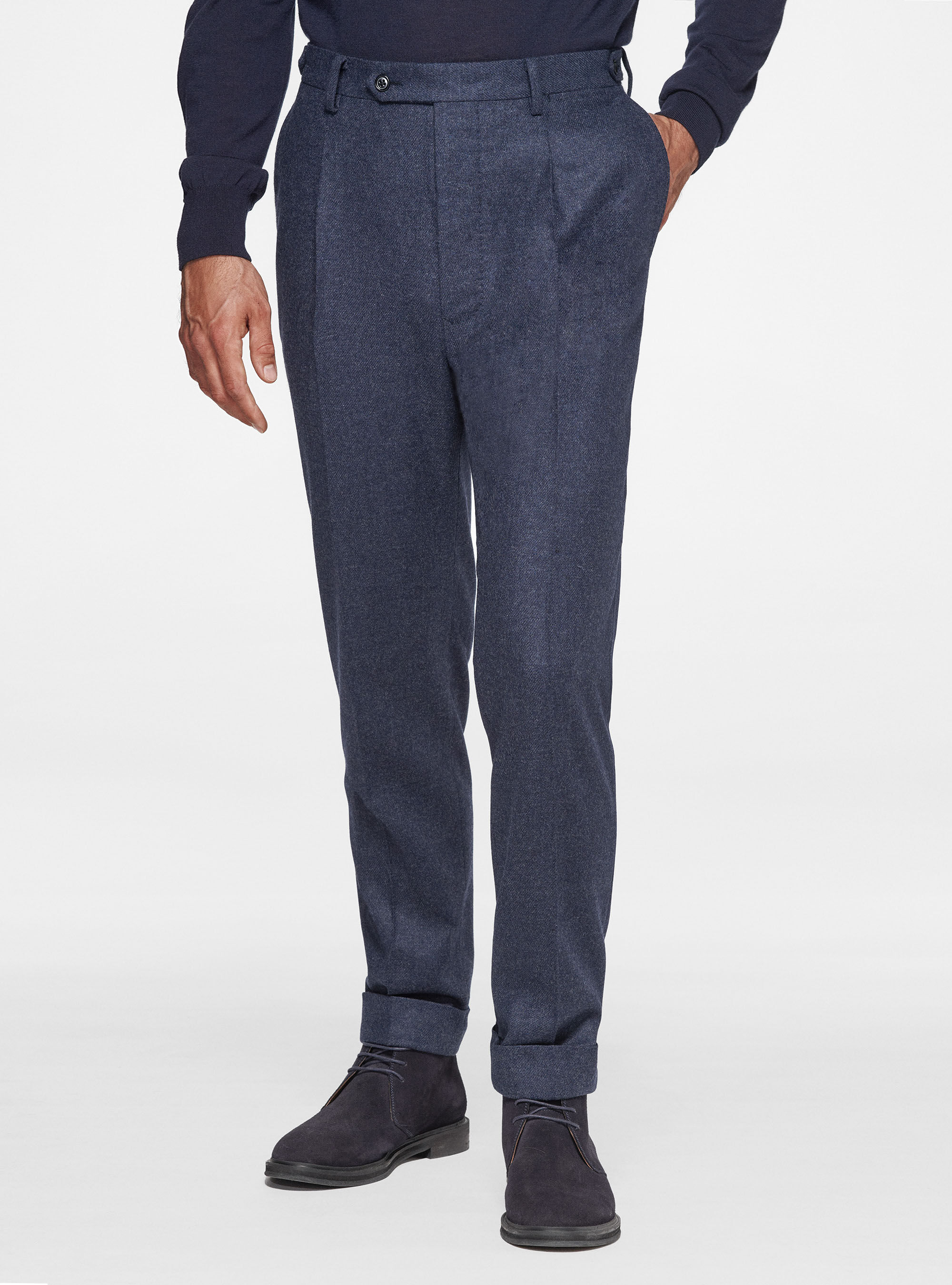 Pantaloni con pince in flanella Duemilagori, INCHIOSTRO