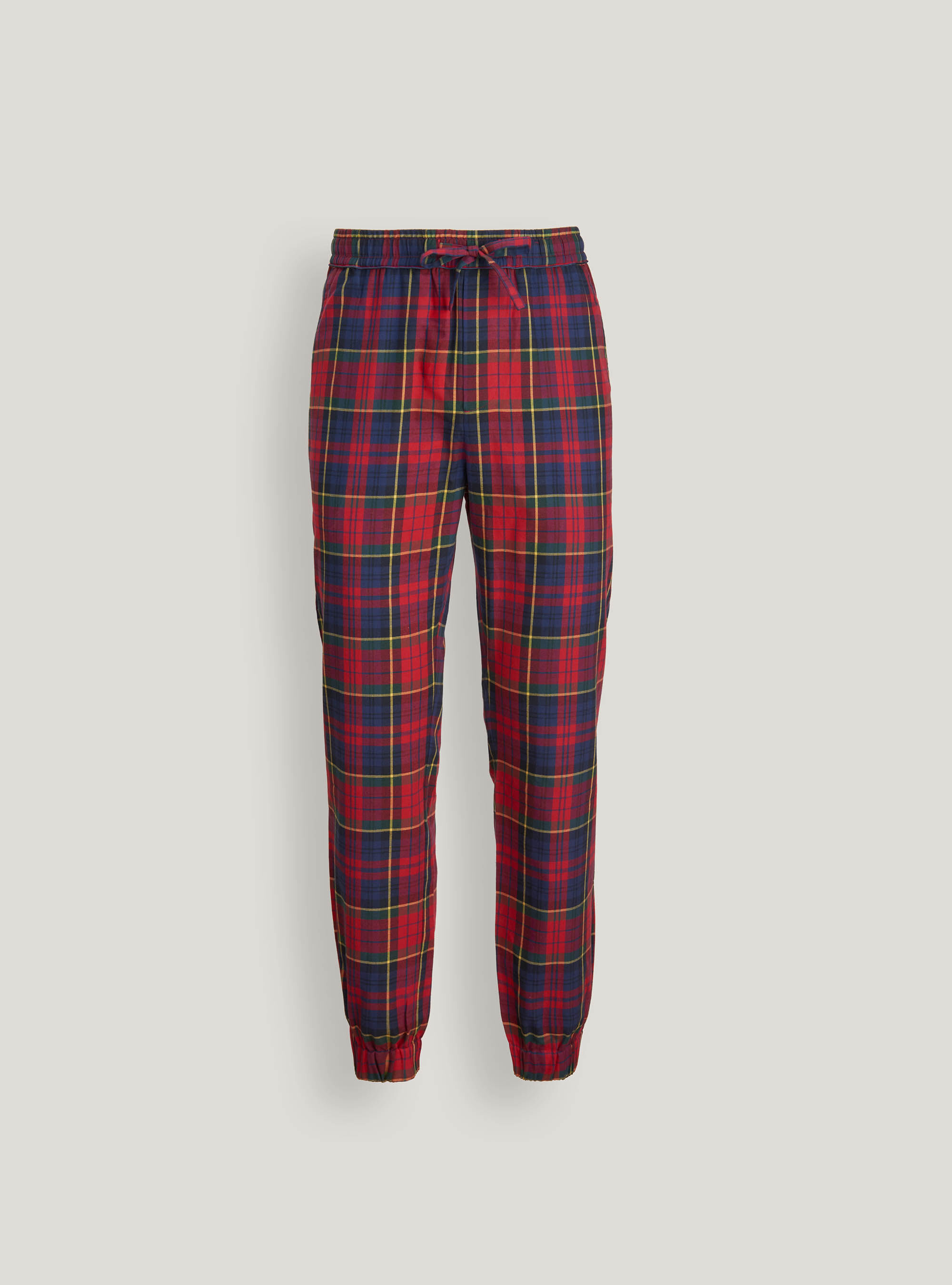 Checked cotton flannel long trousers