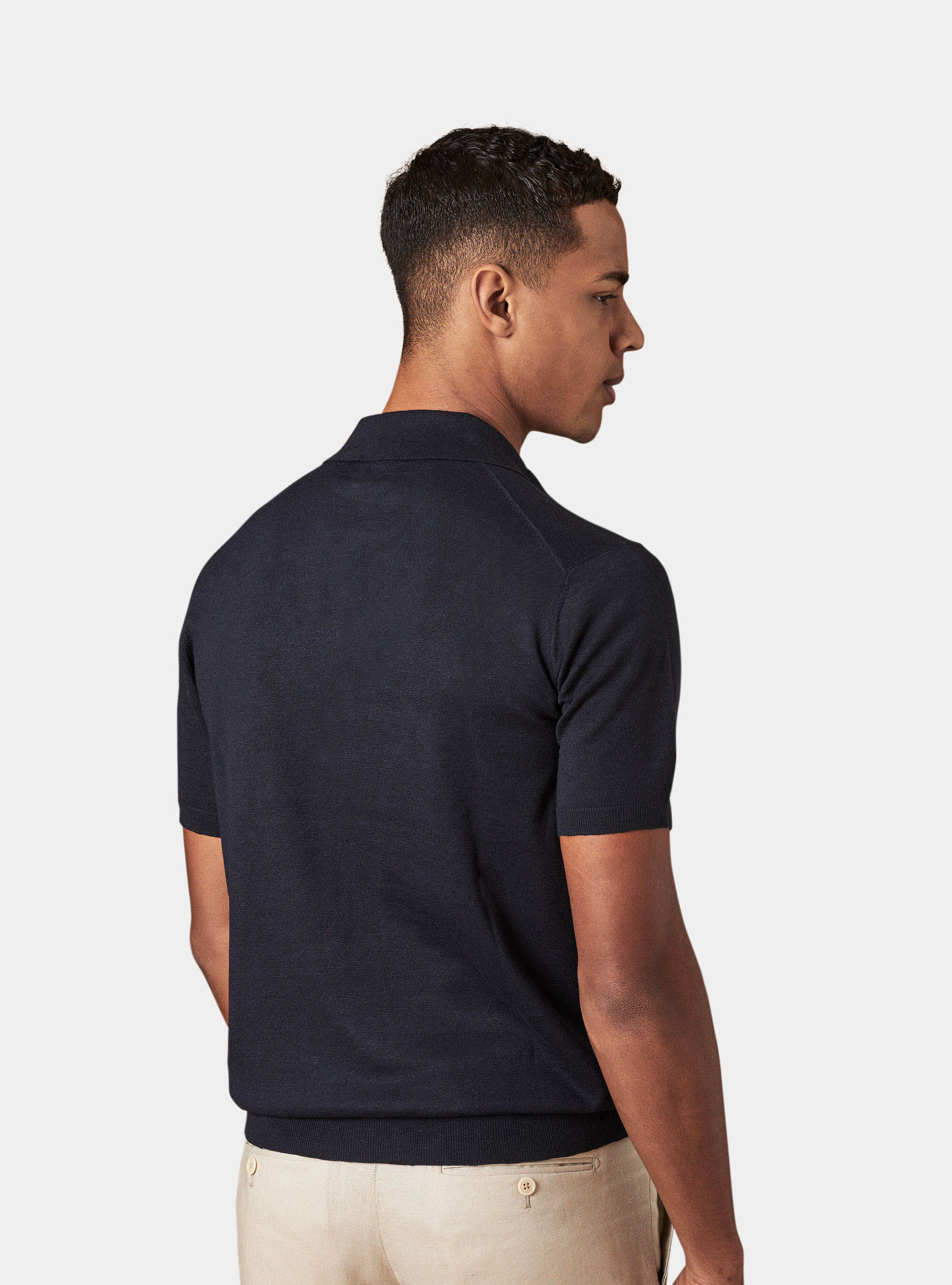 Linen and cotton polo slim fit jersey, NAVY BLUE