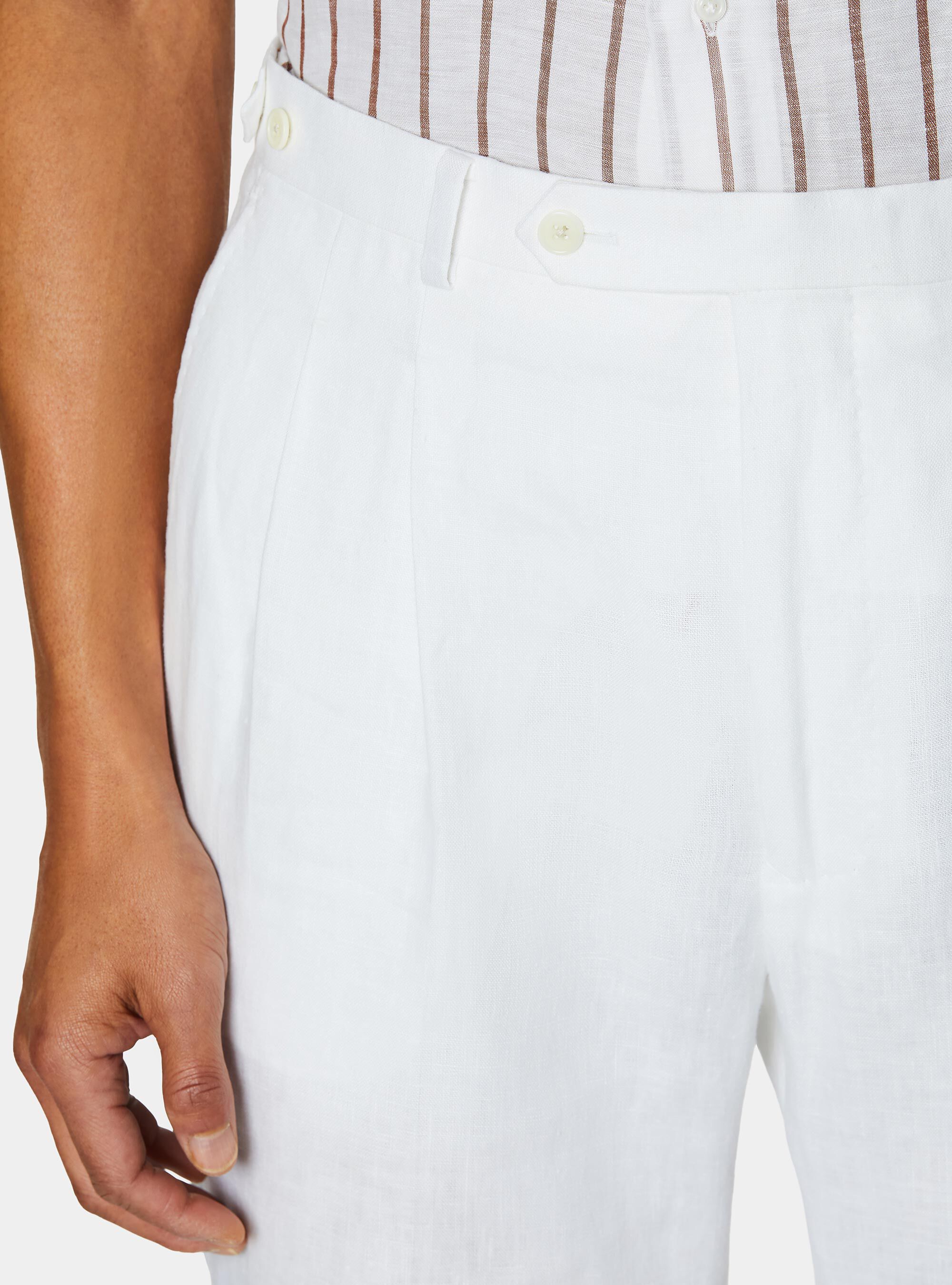 Pantaloni con pince in puro lino, BIANCO