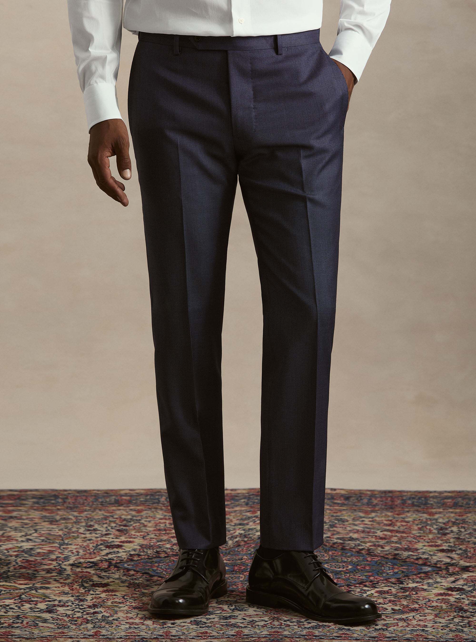 Pantaloni per abito in pura lana occhio di pernice Vitale Barberis Canonico, INCHIOSTRO